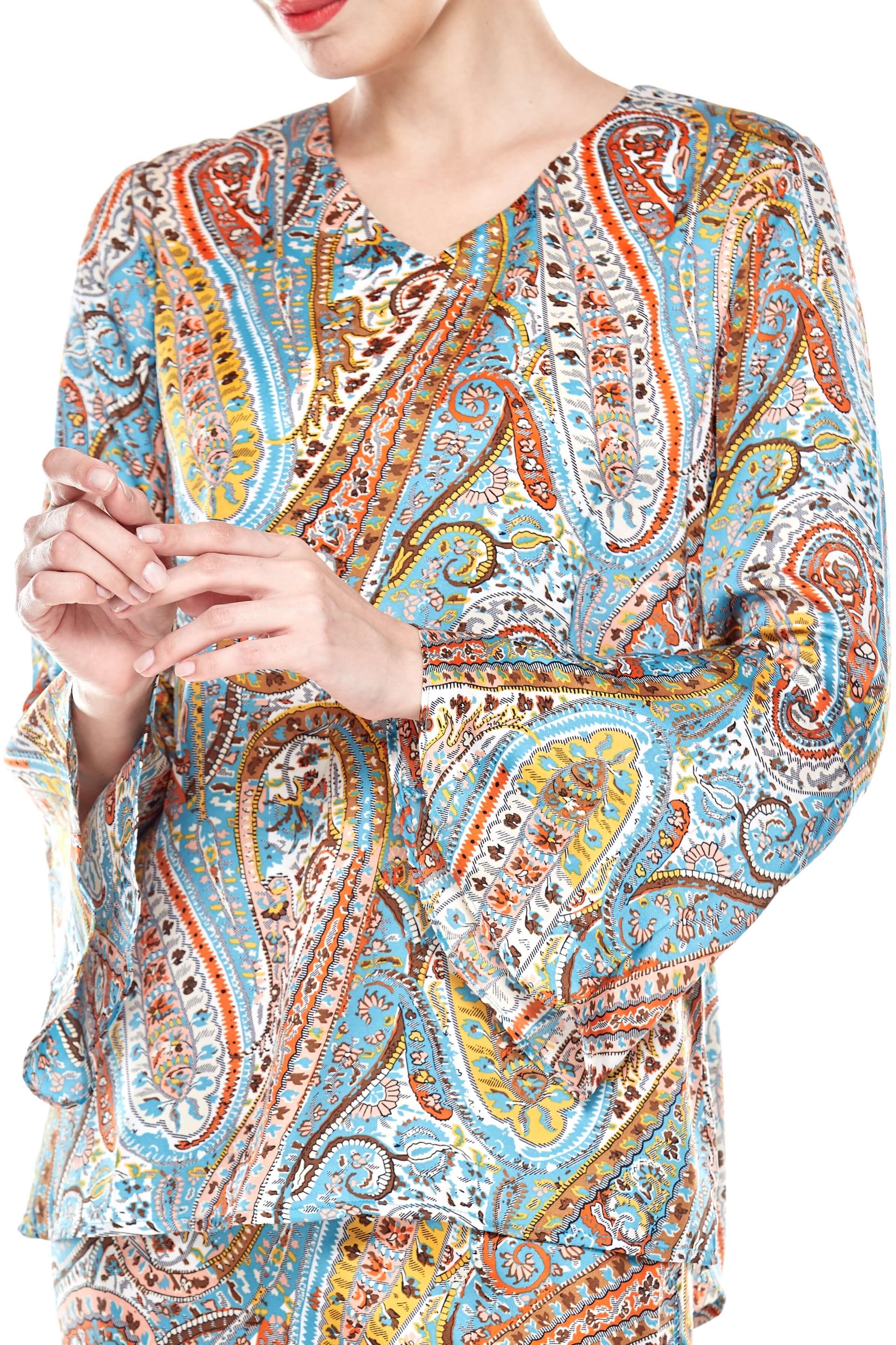 Blue Yellow Pasley V Neck Blouse (3)