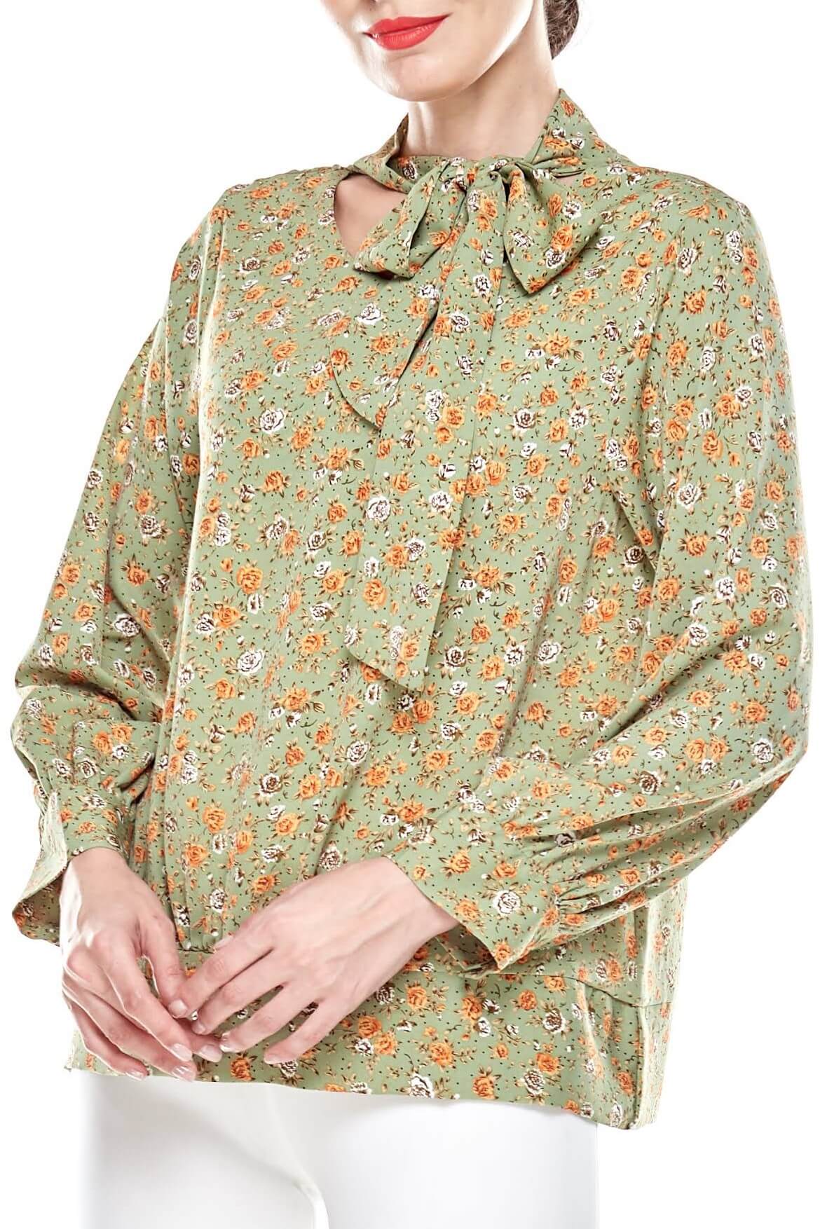 Green Floral Pussy Bow Blouse (8)