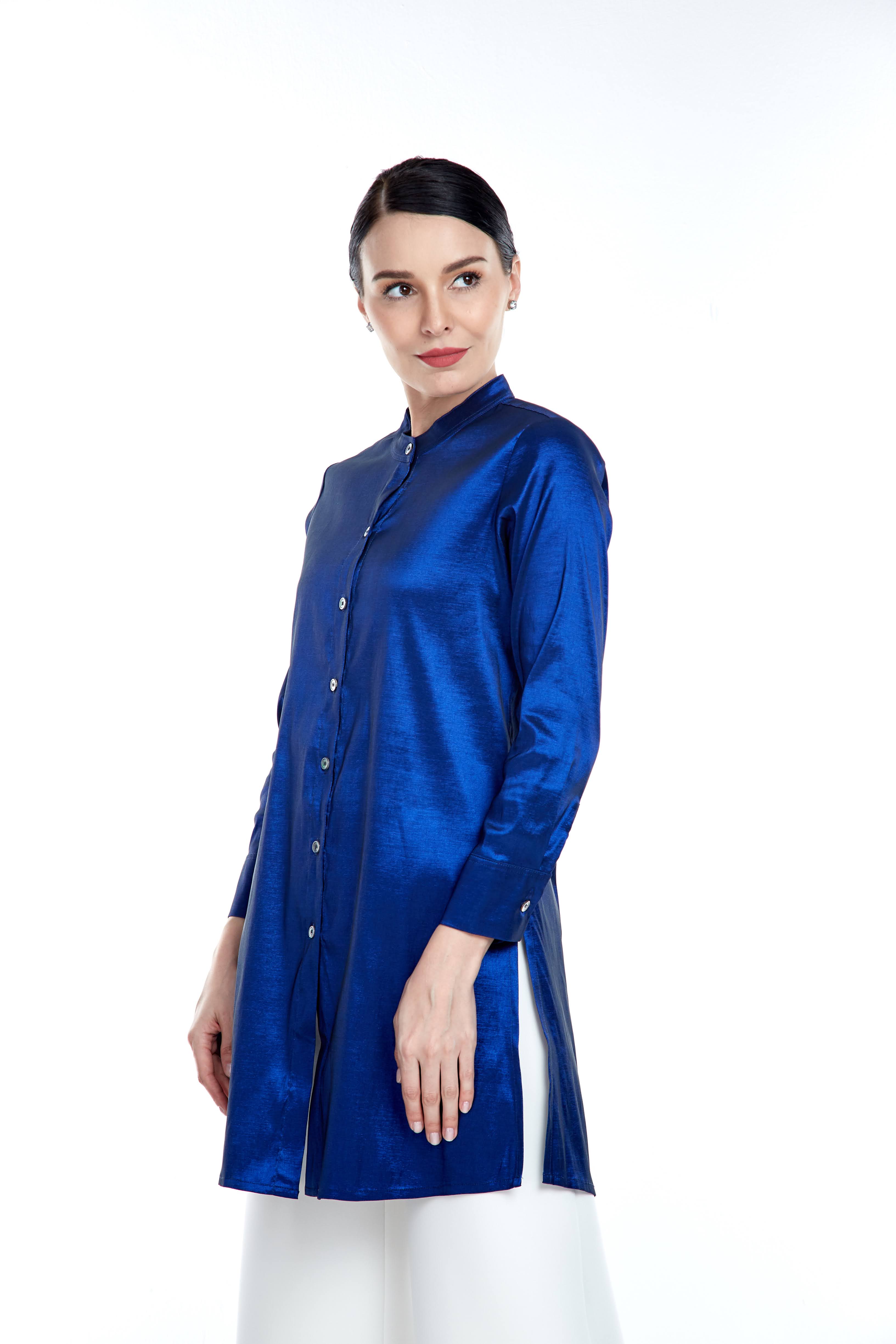 Royal Blue Stand Collar Blouse
