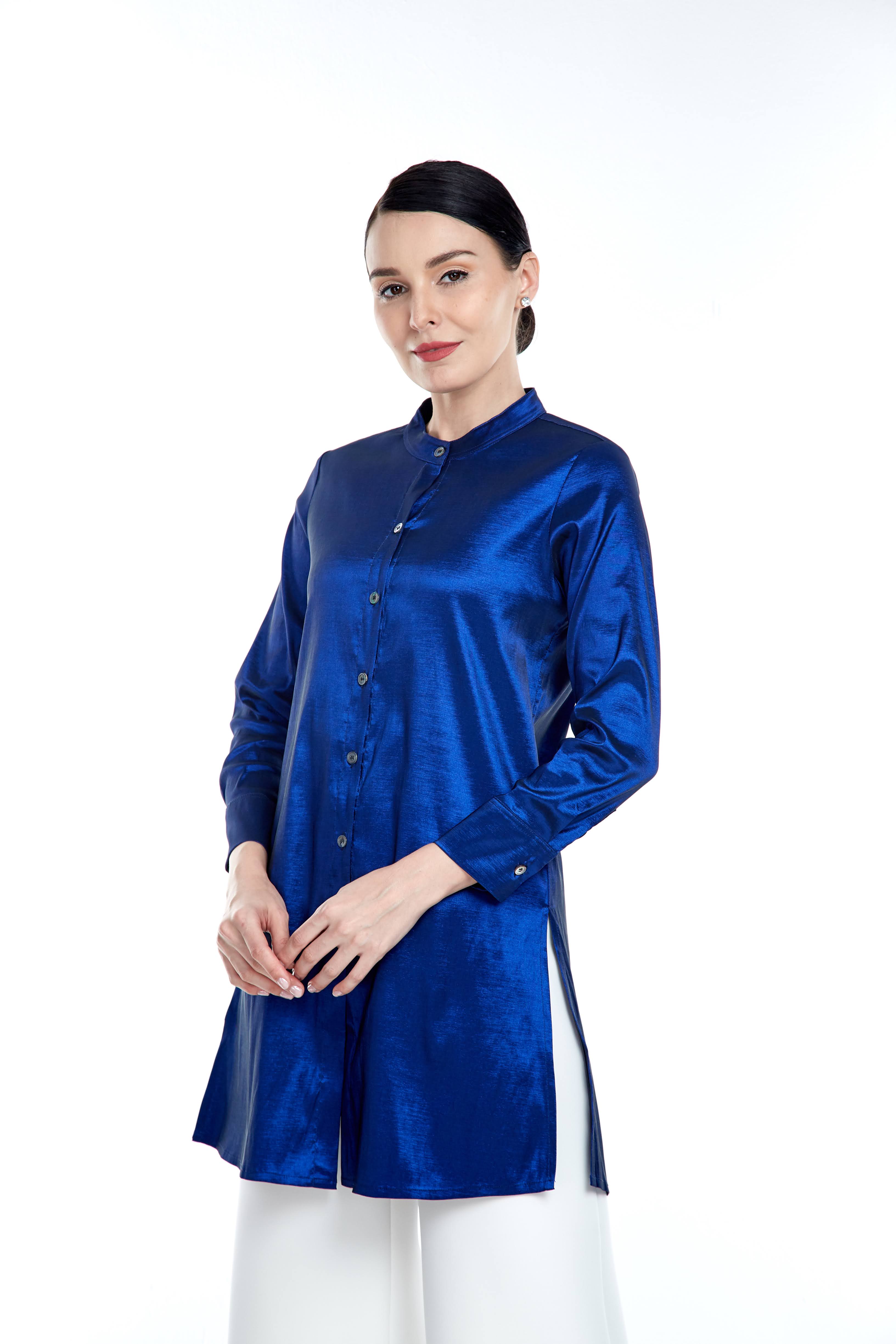Royal Blue Stand Collar BlouseRoyal Blue Stand Collar Blouse