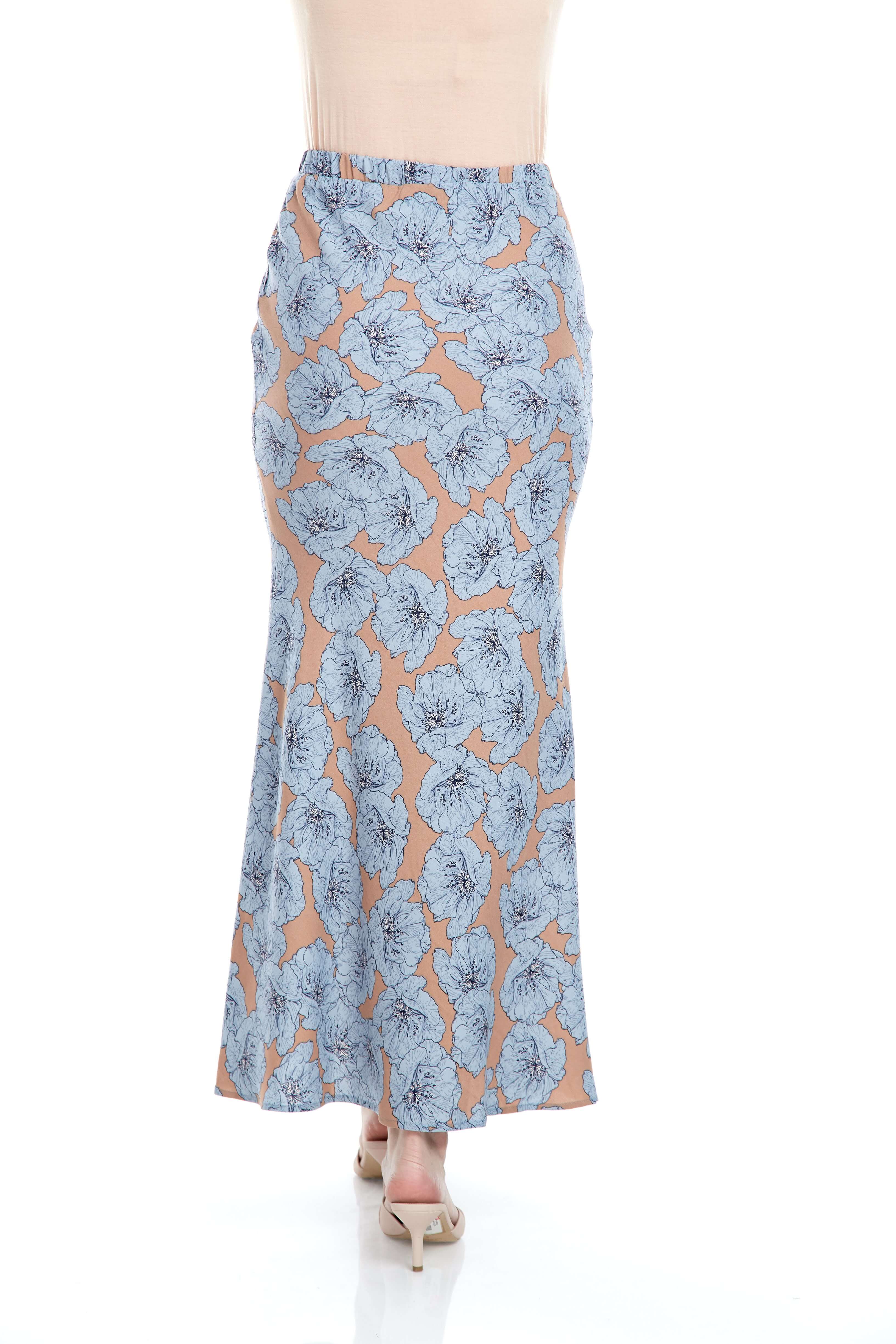 Beige Blue Flower Mermaid Skirt (6)