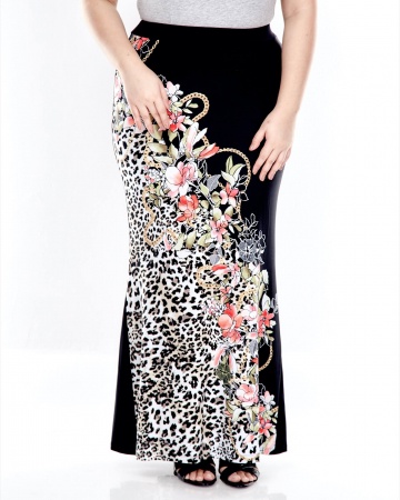 Black Printed Long Skirt With Matching At Side