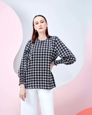 Wynna Black Houndstooth Blouse