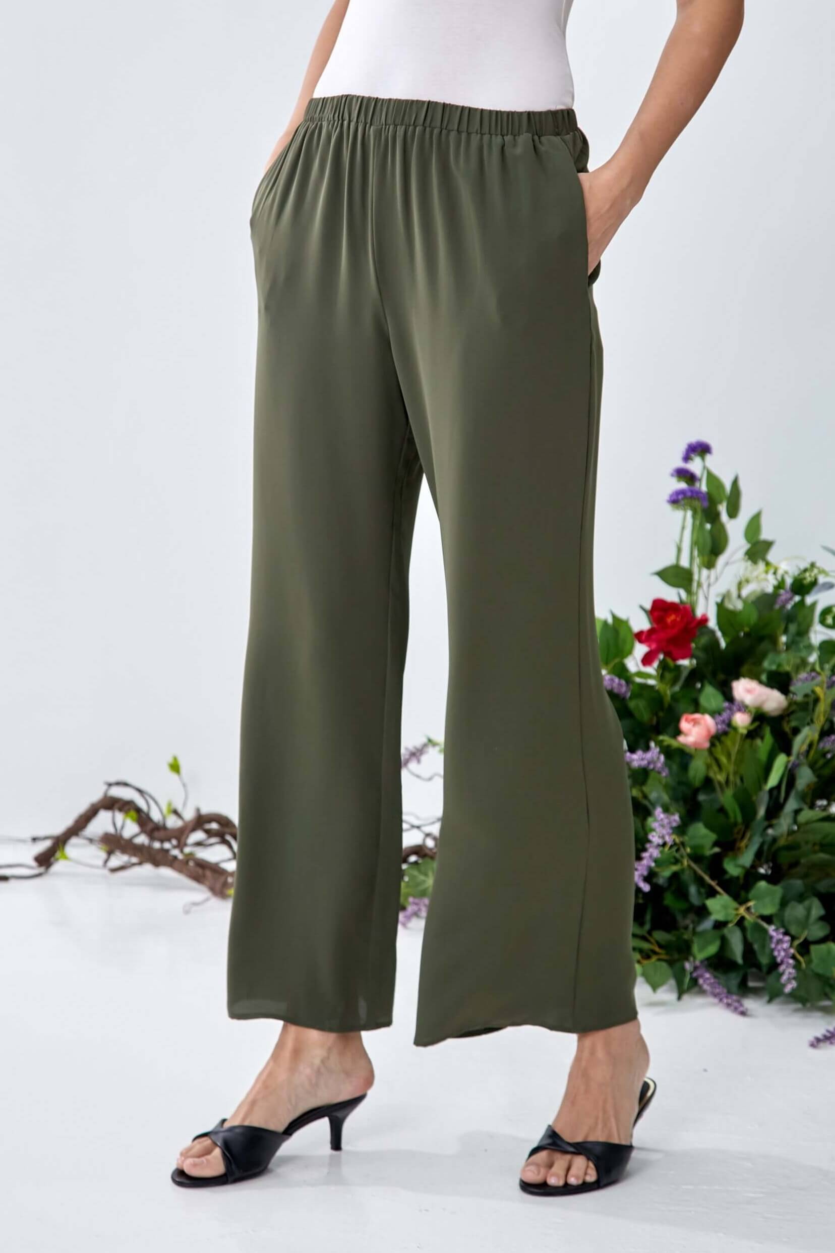 Zara Olive Tunic Blouse + Wide Leg Pants (1)