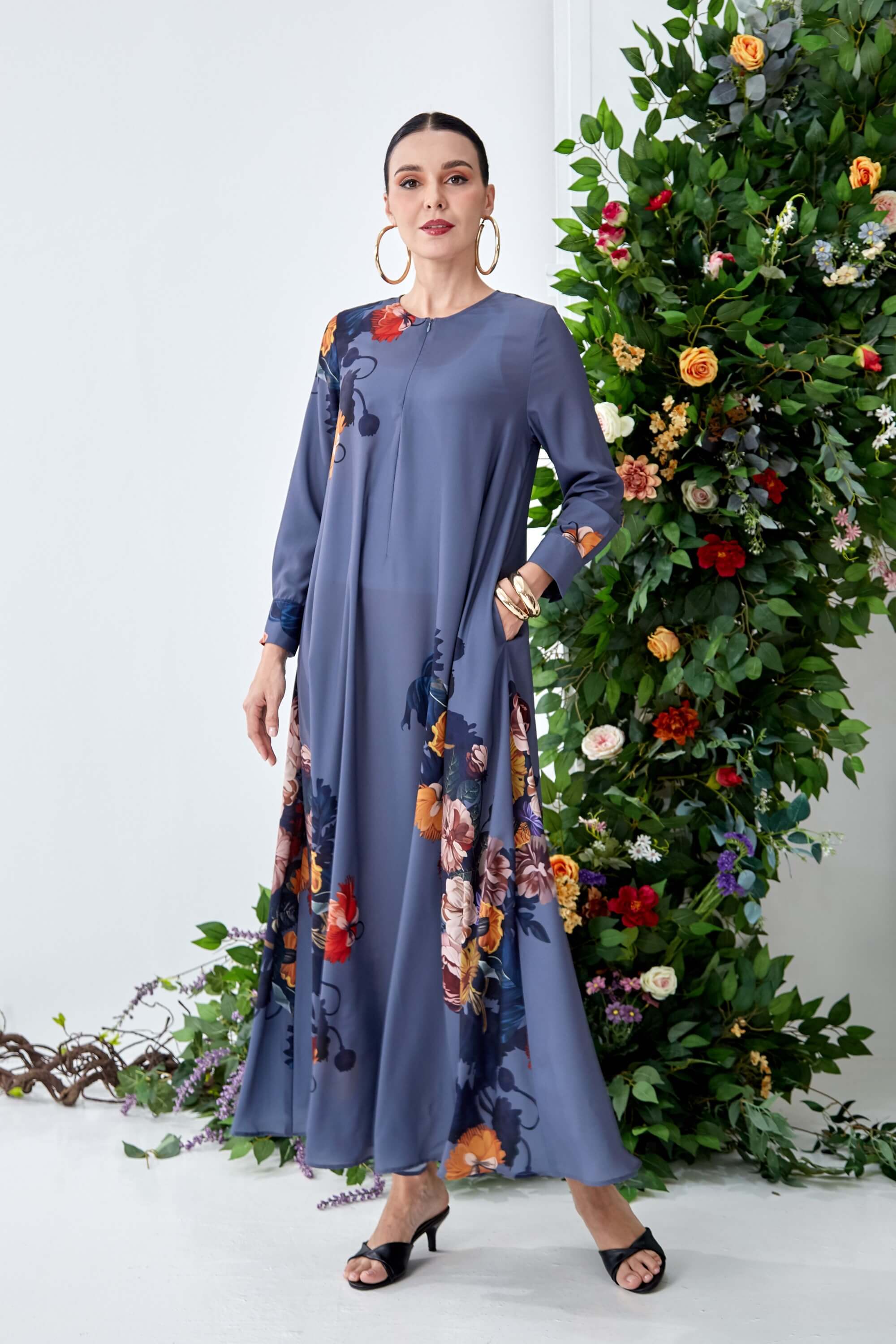 Alia Grey Flower Dress (3)