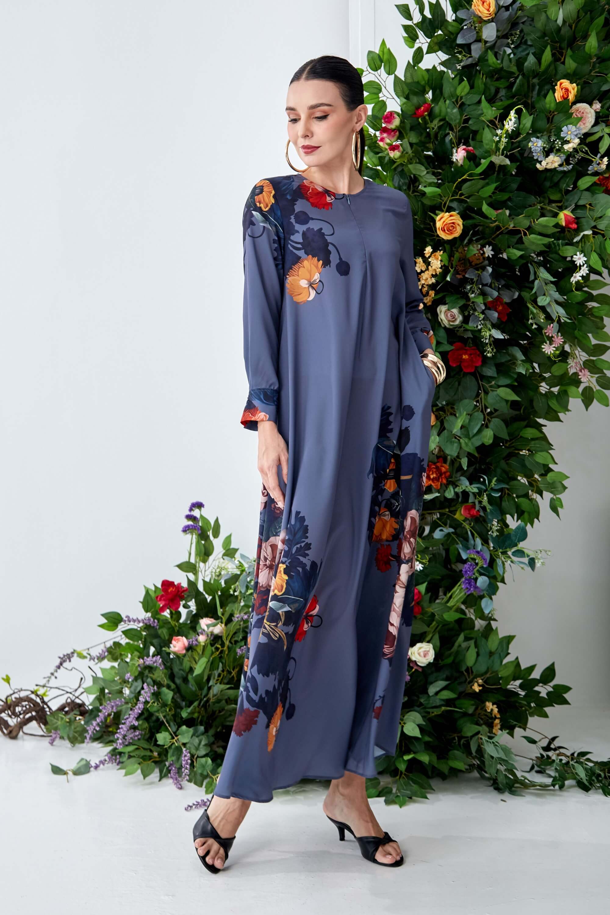 Alia Grey Flower Dress