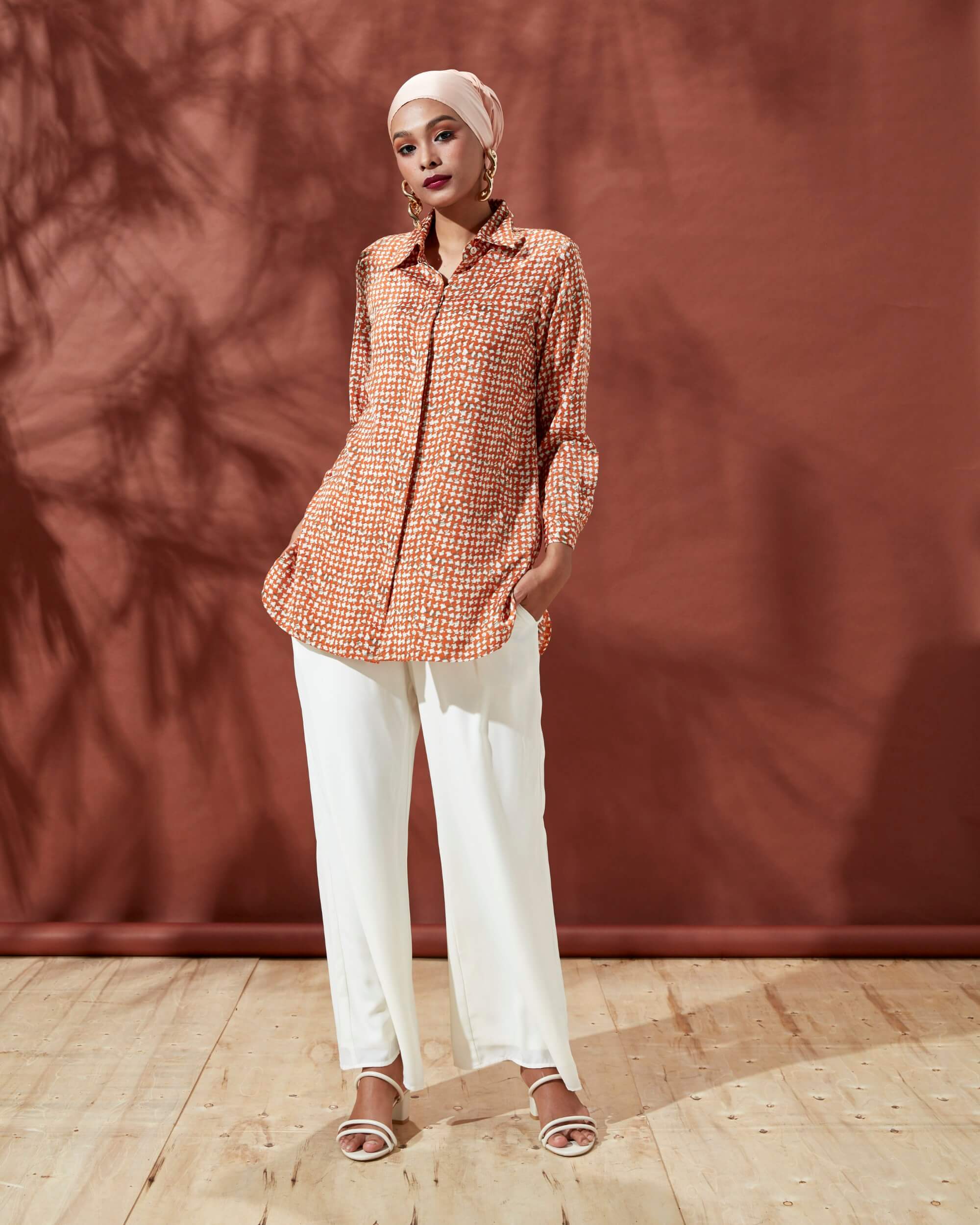 Naomi Orange Printed Shirt Blouse (3)