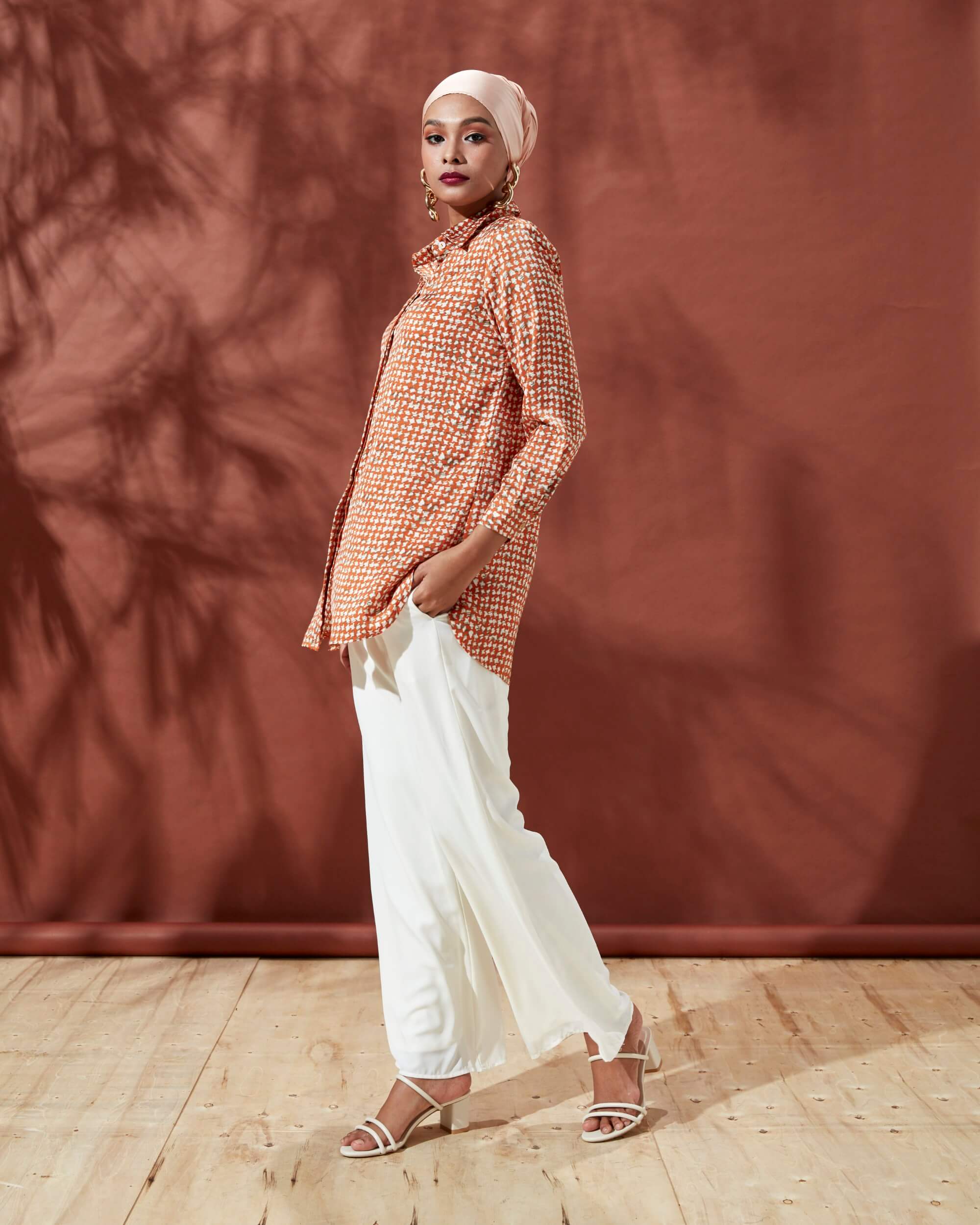 Naomi Orange Printed Shirt Blouse (4)