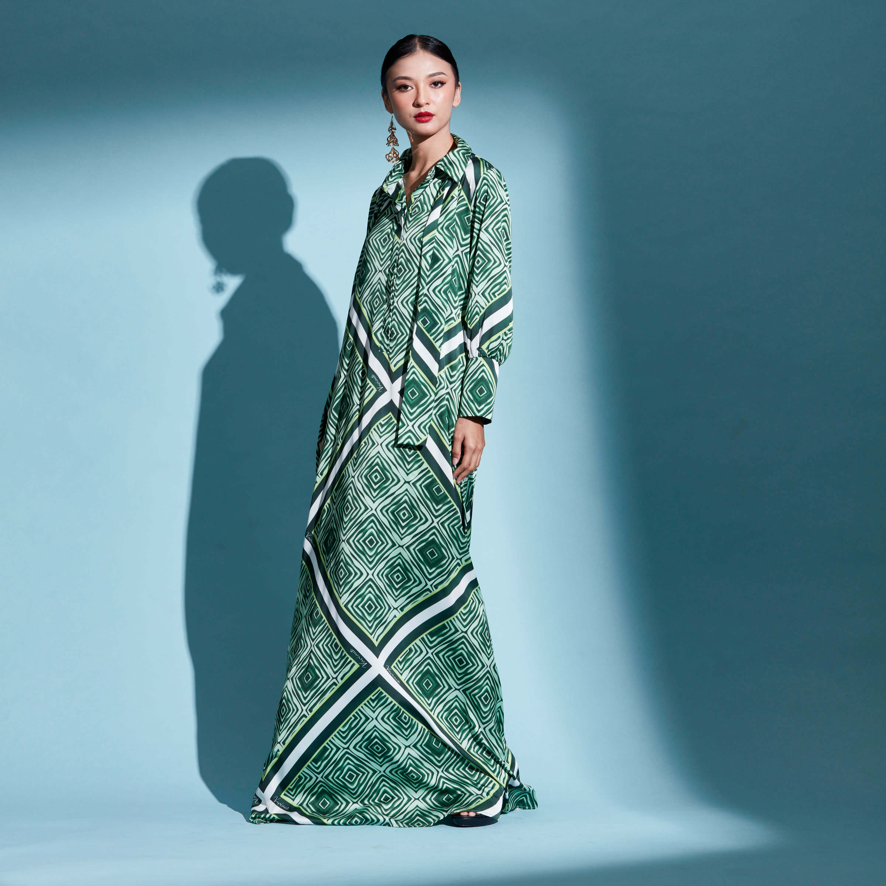 Bienda Moss Green Printed Dress (3)