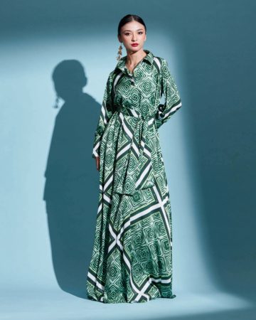 Bienda Moss Green Printed Dress