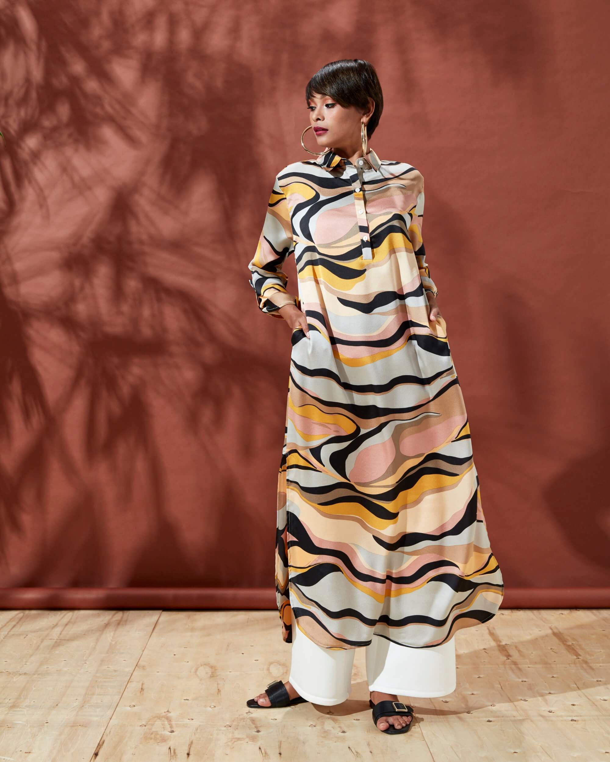 Maria Brown Beige Abstract Dress (4)