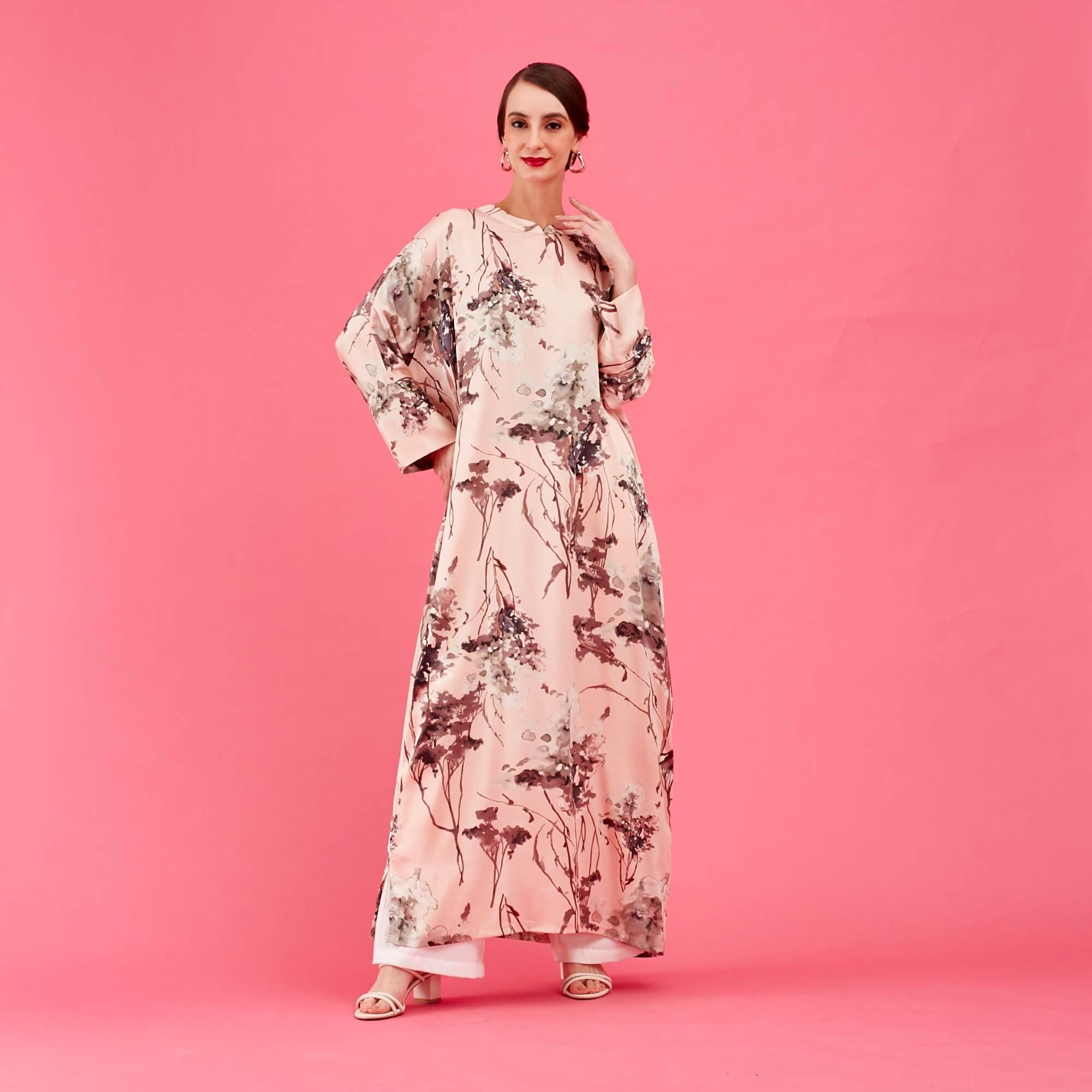 Bainun Pink Water Colour Printed Dress (2)