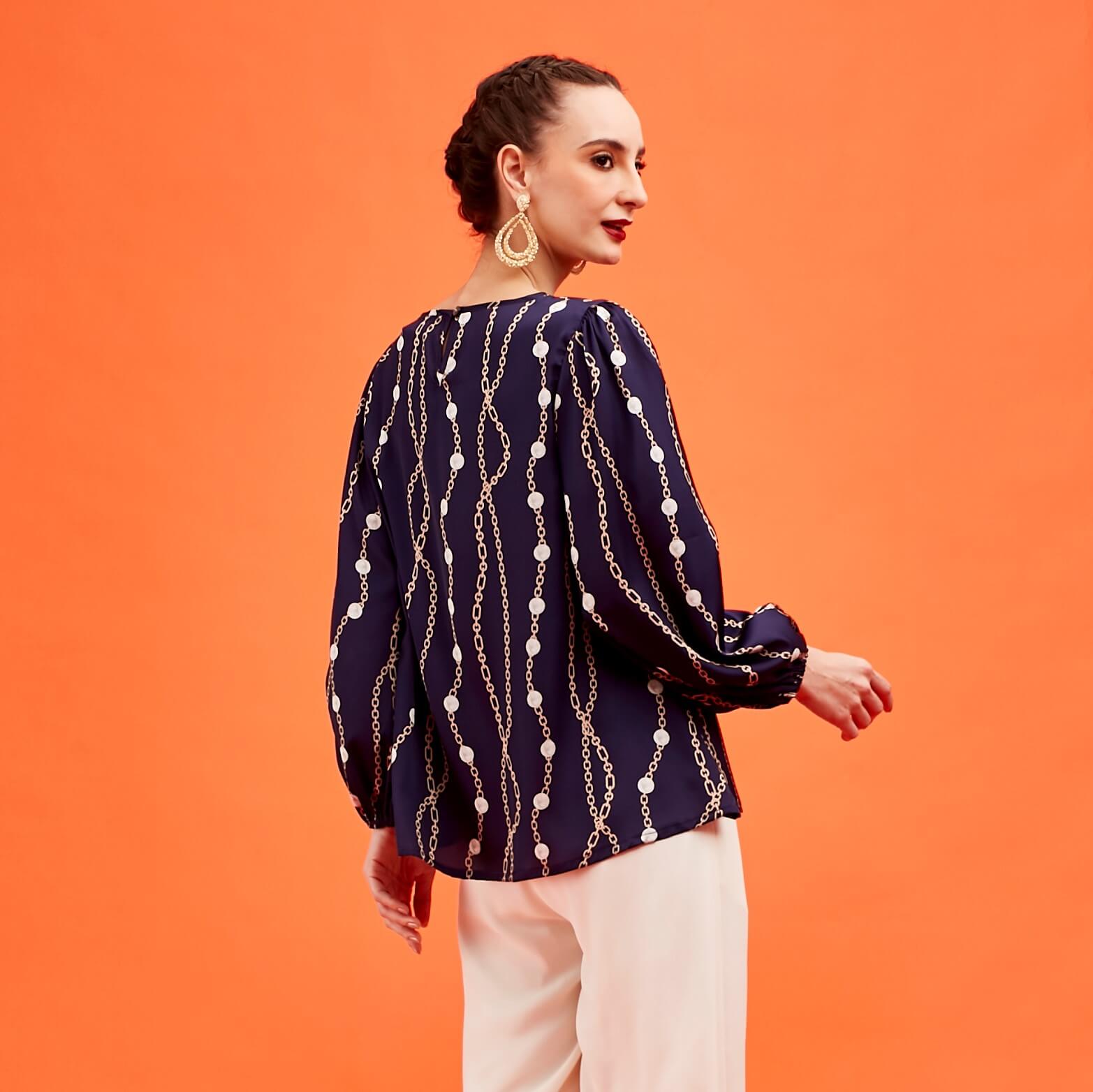 Willa Navy Blue Chain Printed Blouse (4)