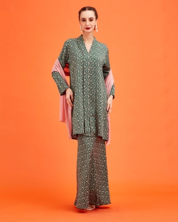 Lana Dark Green Floral Printed Kebaya & Skirts (Set)