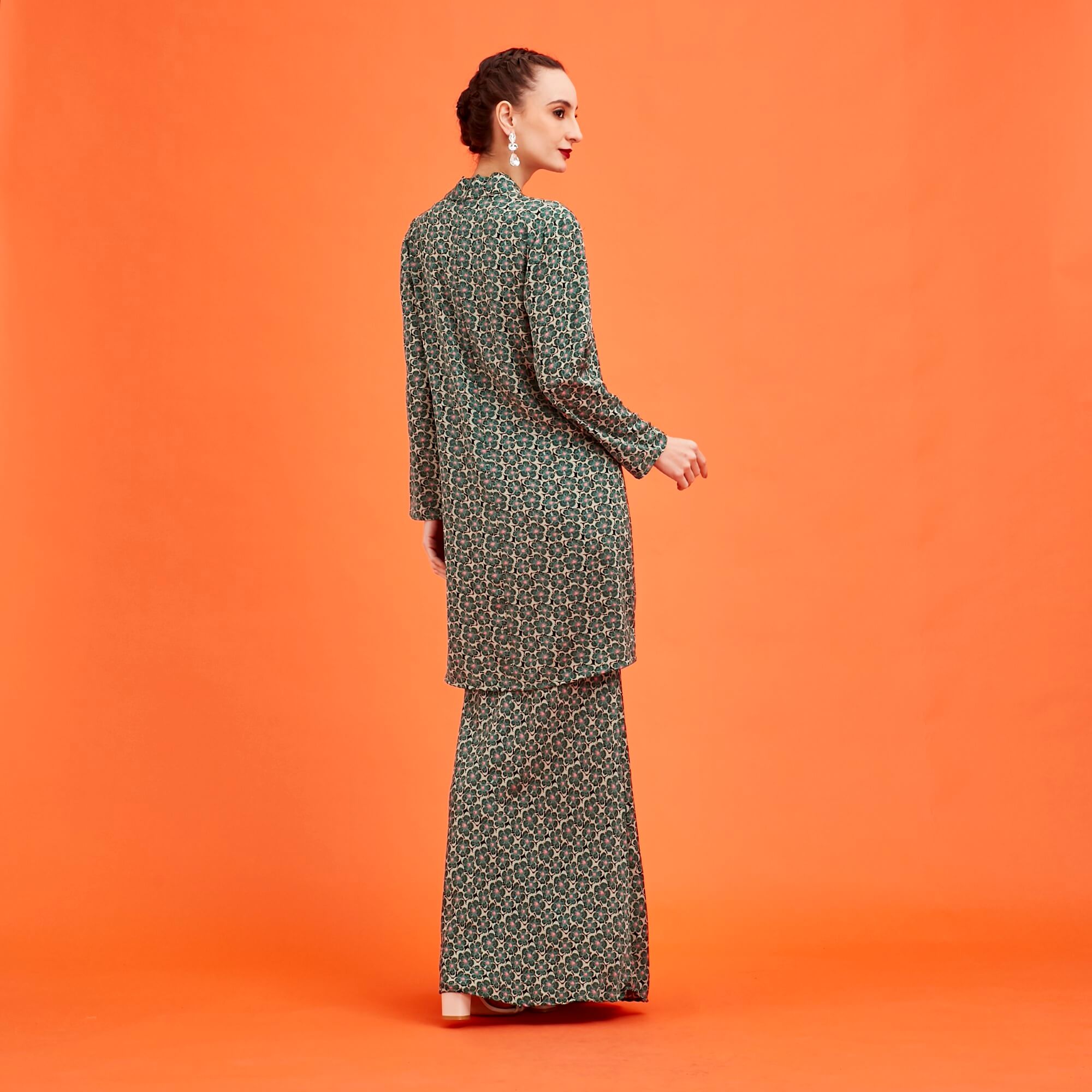 Lana Dark Green Floral Printed Kebaya & Skirts (Set) (4)