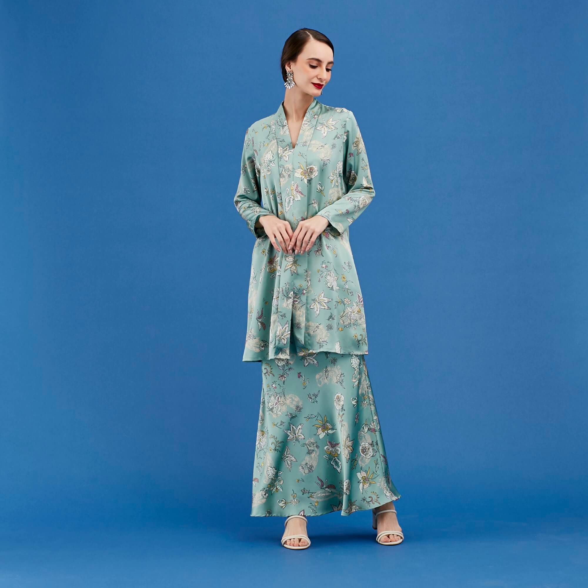 Lana Green Floral Printed Kebaya & Skirts (Set) (2)