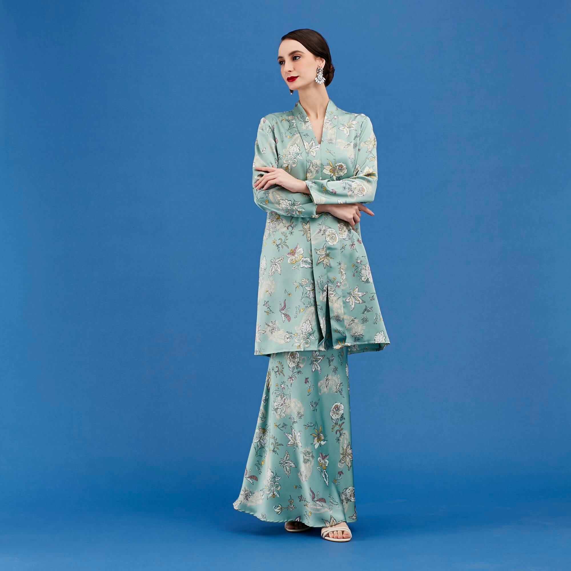 Lana Green Floral Printed Kebaya & Skirts (Set)