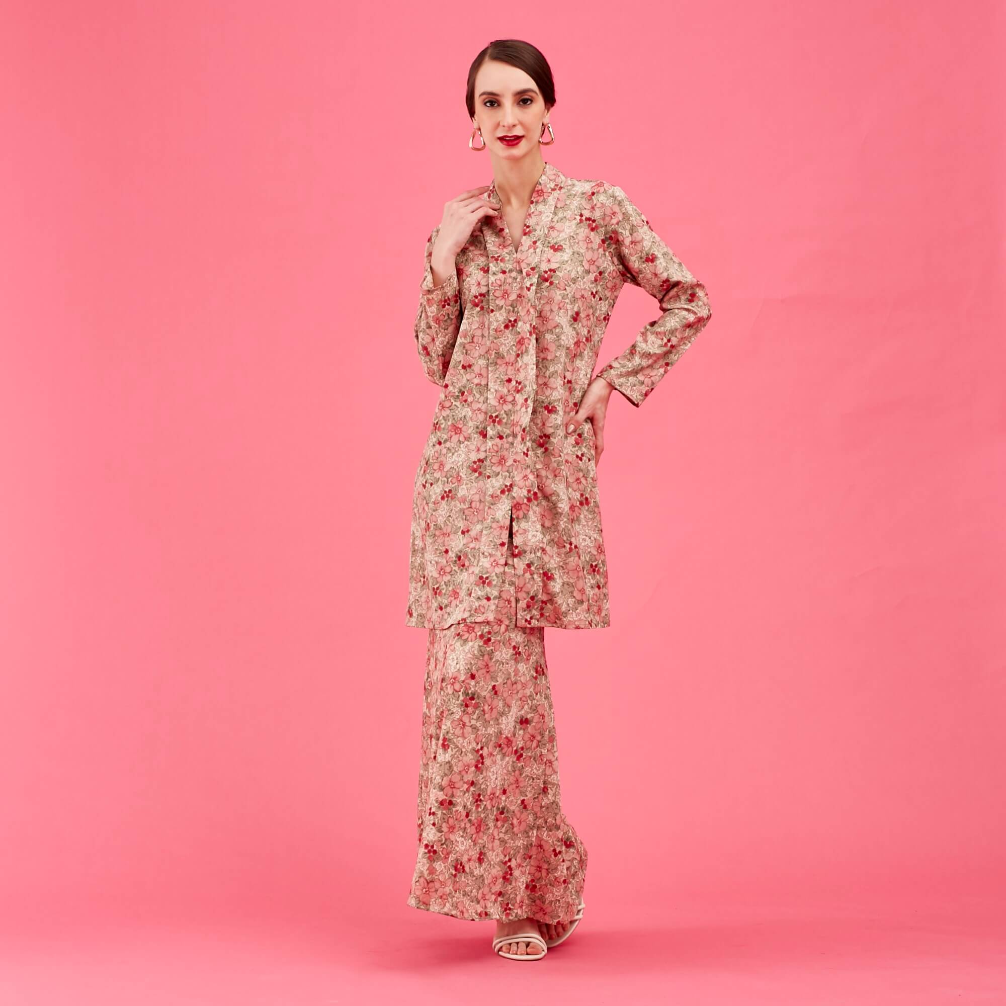Lana Pink Floral Printed Kebaya & Skirts (Set) (2)