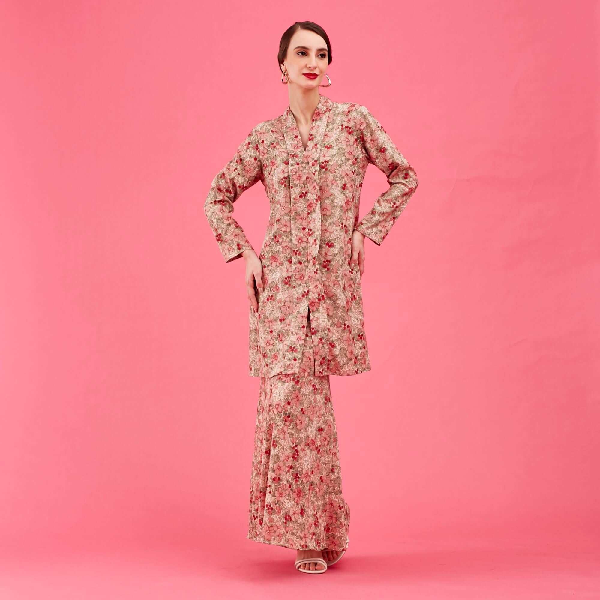 Lana Pink Floral Printed Kebaya & Skirts (Set)