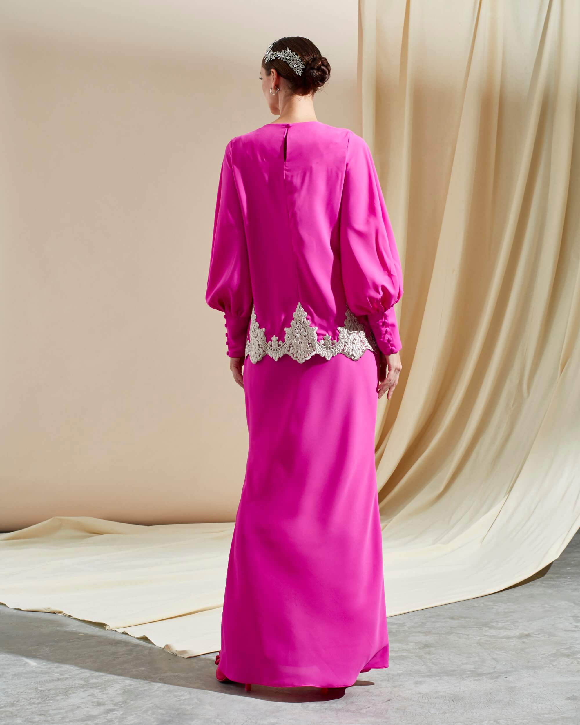 Aminah Fuchsia Lace Blouse & Skirt (Set) (2)