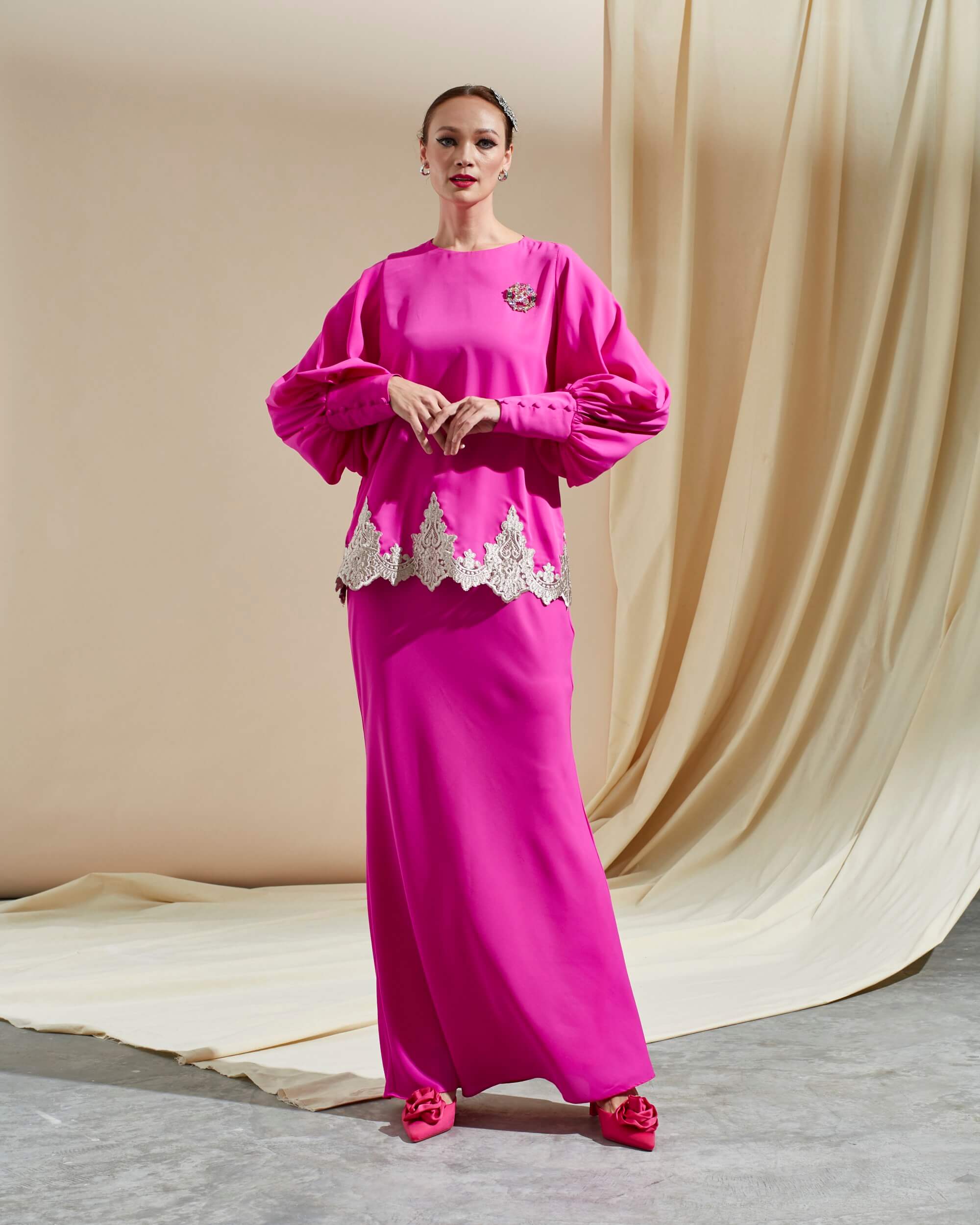 Aminah Fuchsia Lace Blouse & Skirt (Set)