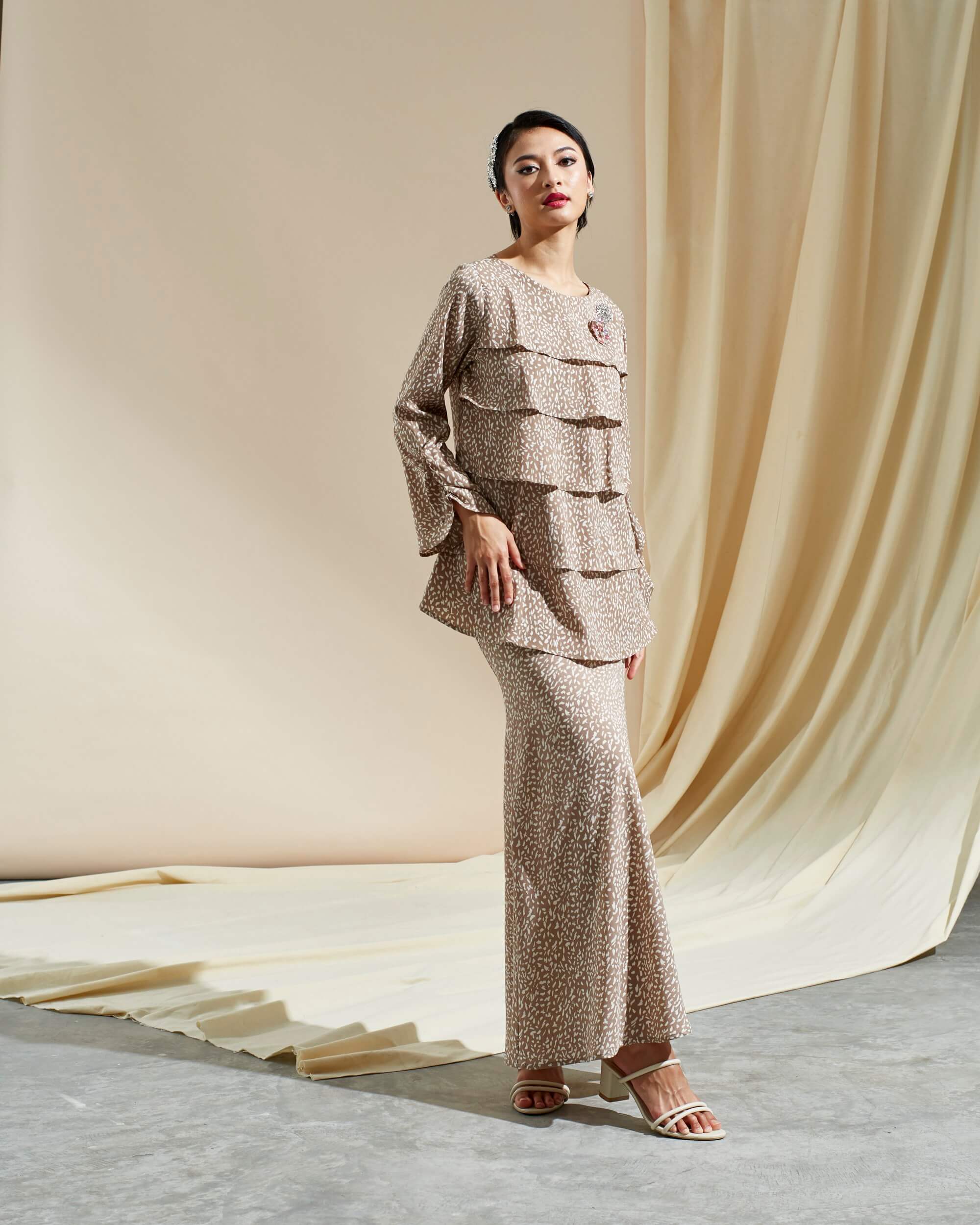 Celline Brown Printed Tier Blouse & Skirt (Set) (5)