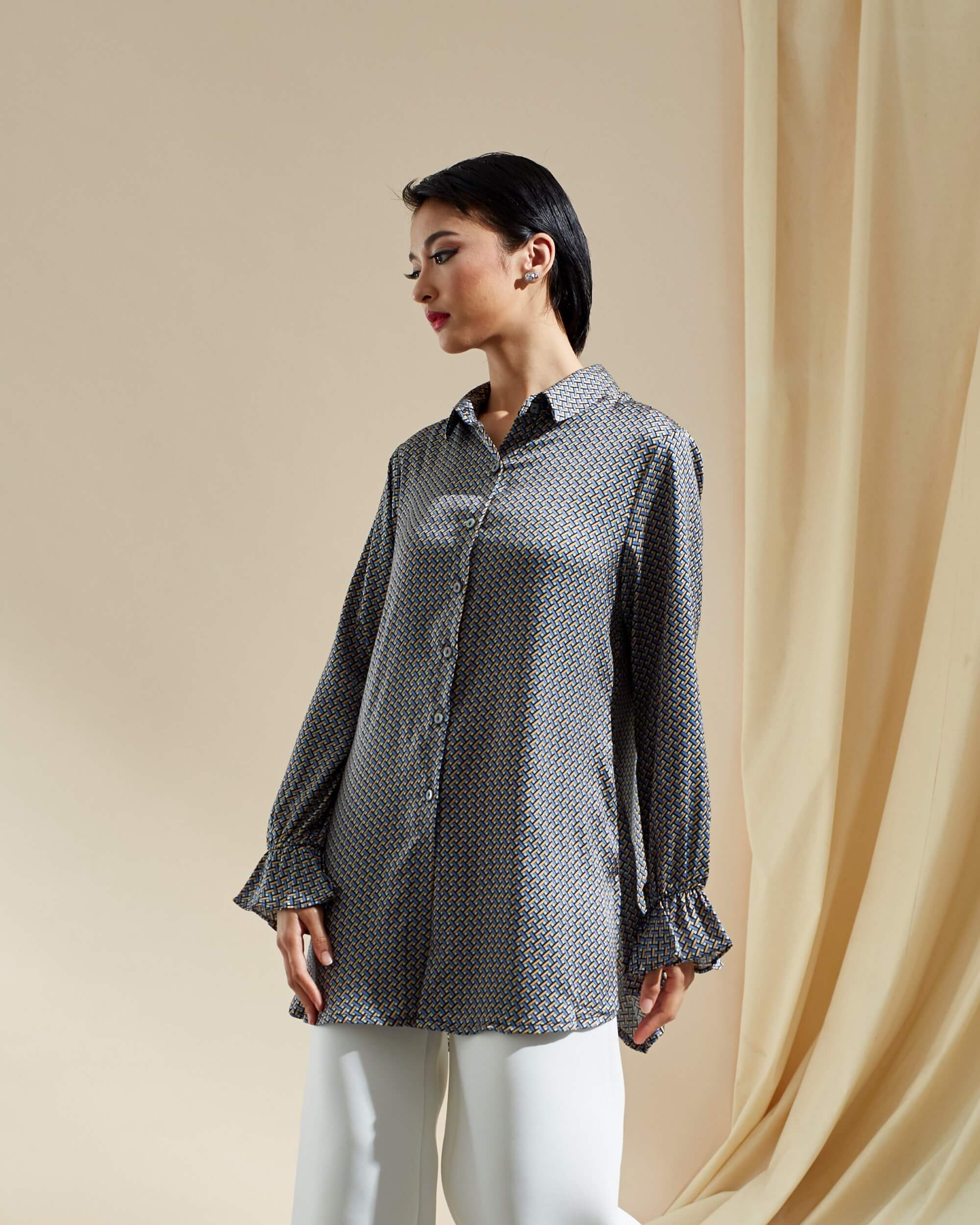 Nurin Weave Printed Shirt Blouse (2)