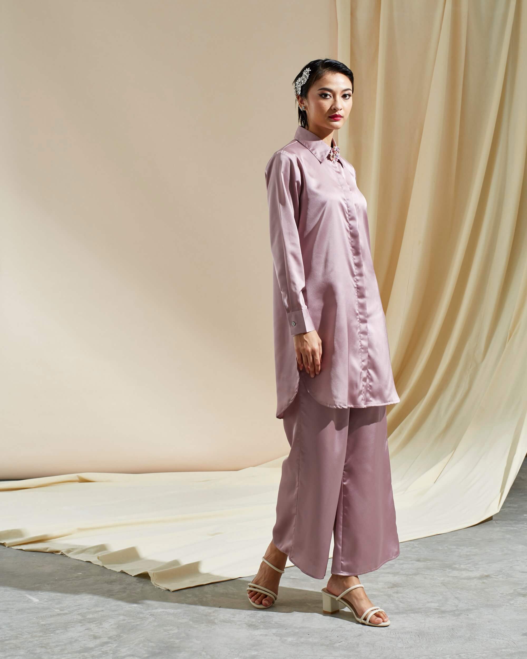 Safia Rose Pink Shirt Blouse & Wide Leg Pants (Set) (3)
