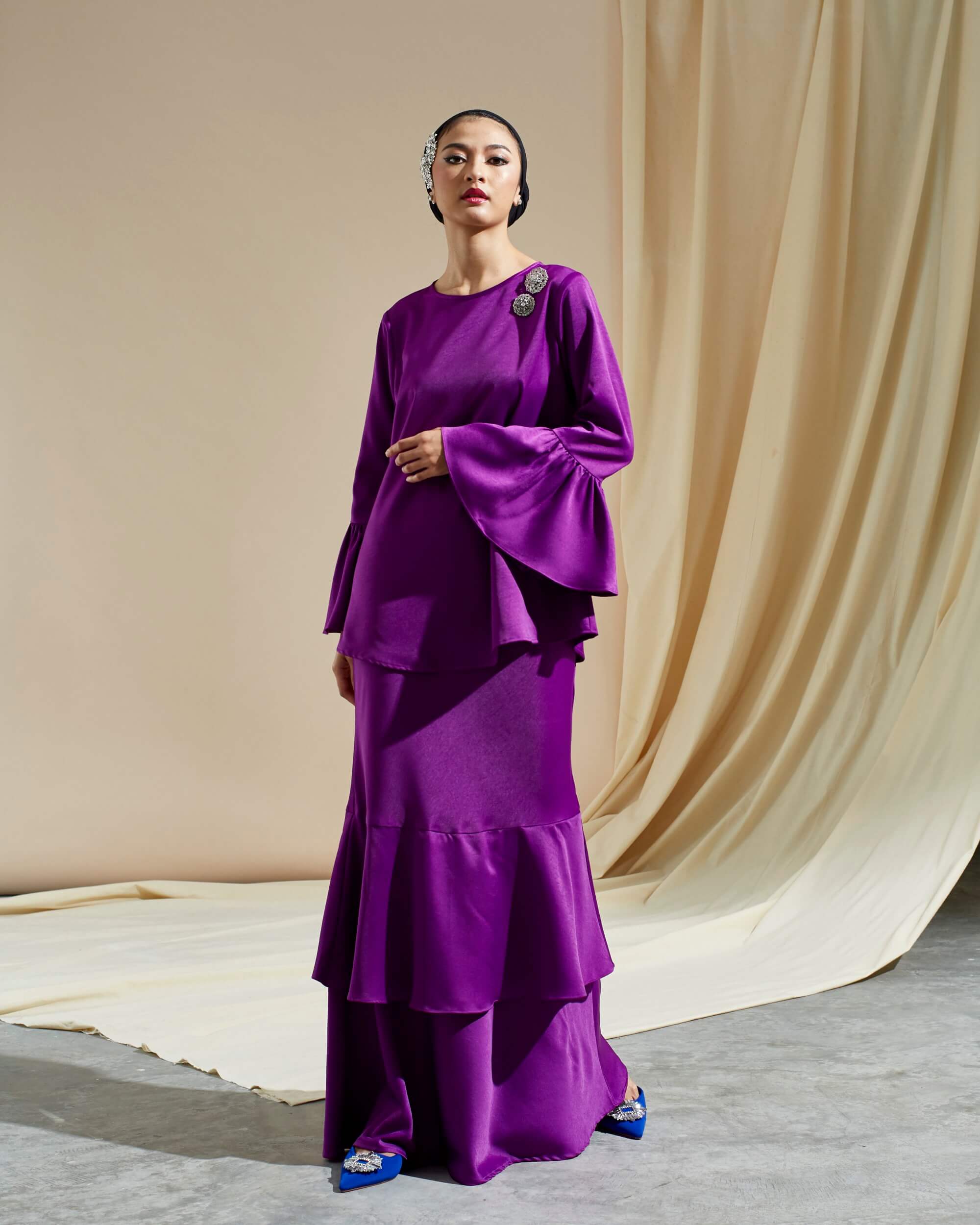 Wafira Purple Blouse & Tier Skirt (Set) (4)