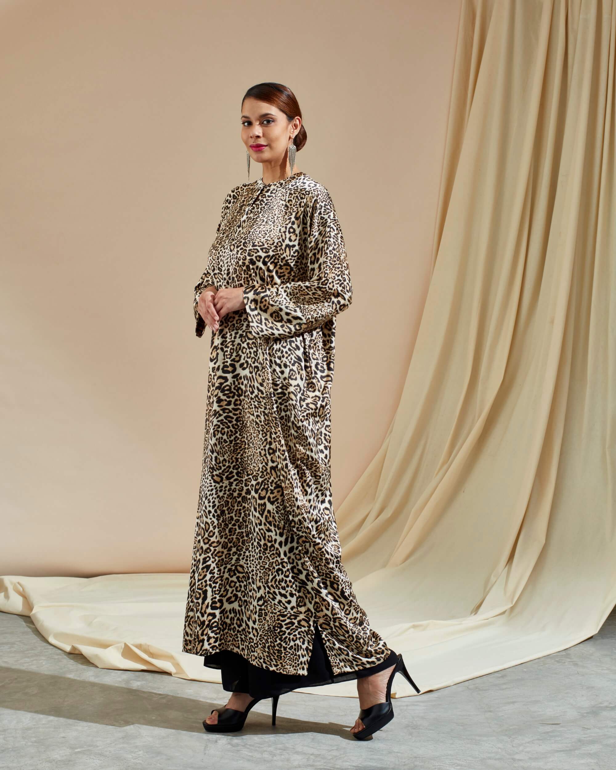Bainun Brown Leopard Printed Dress