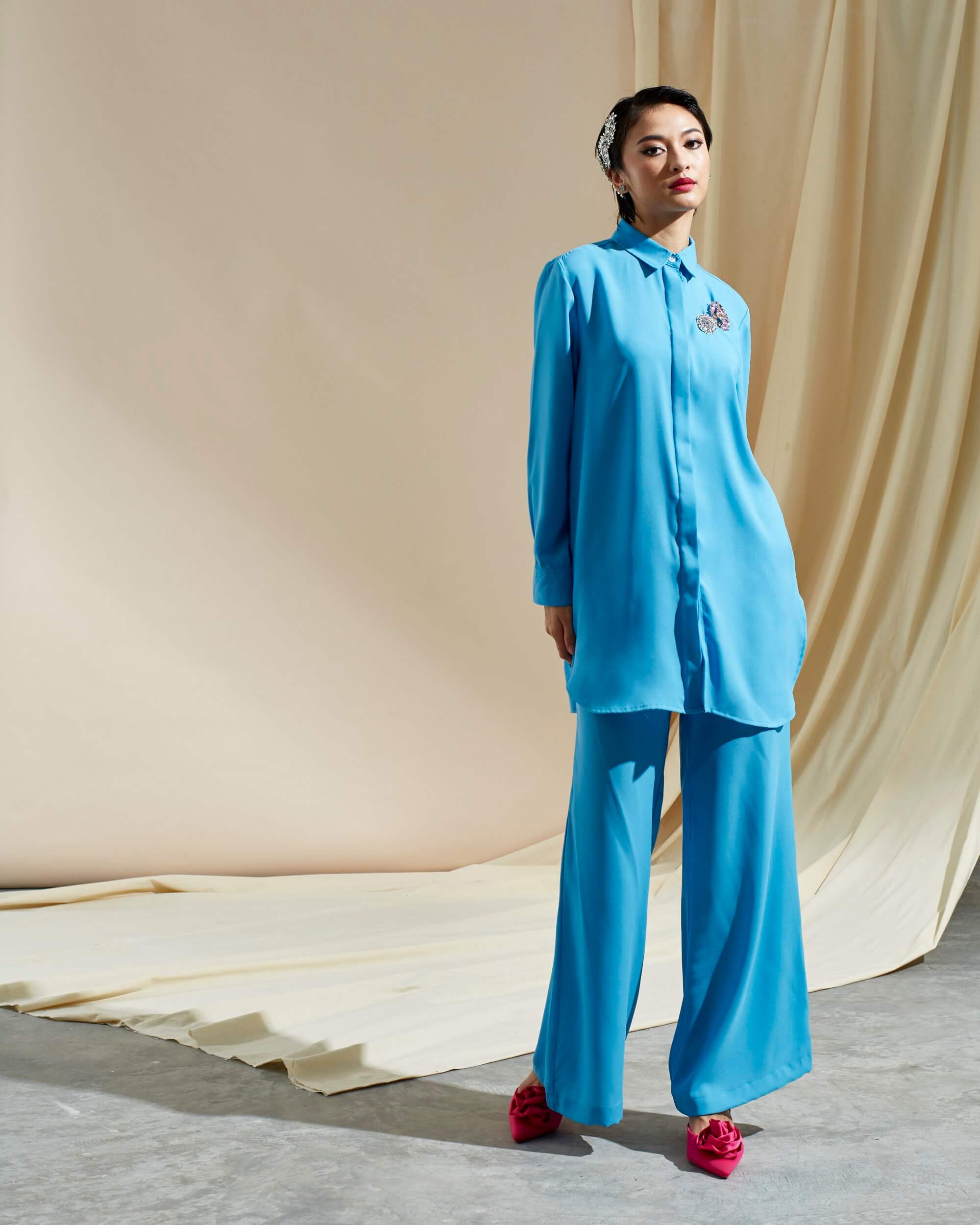 Safia Baby Blue Shirt Blouse & Pants (Suit) (2)