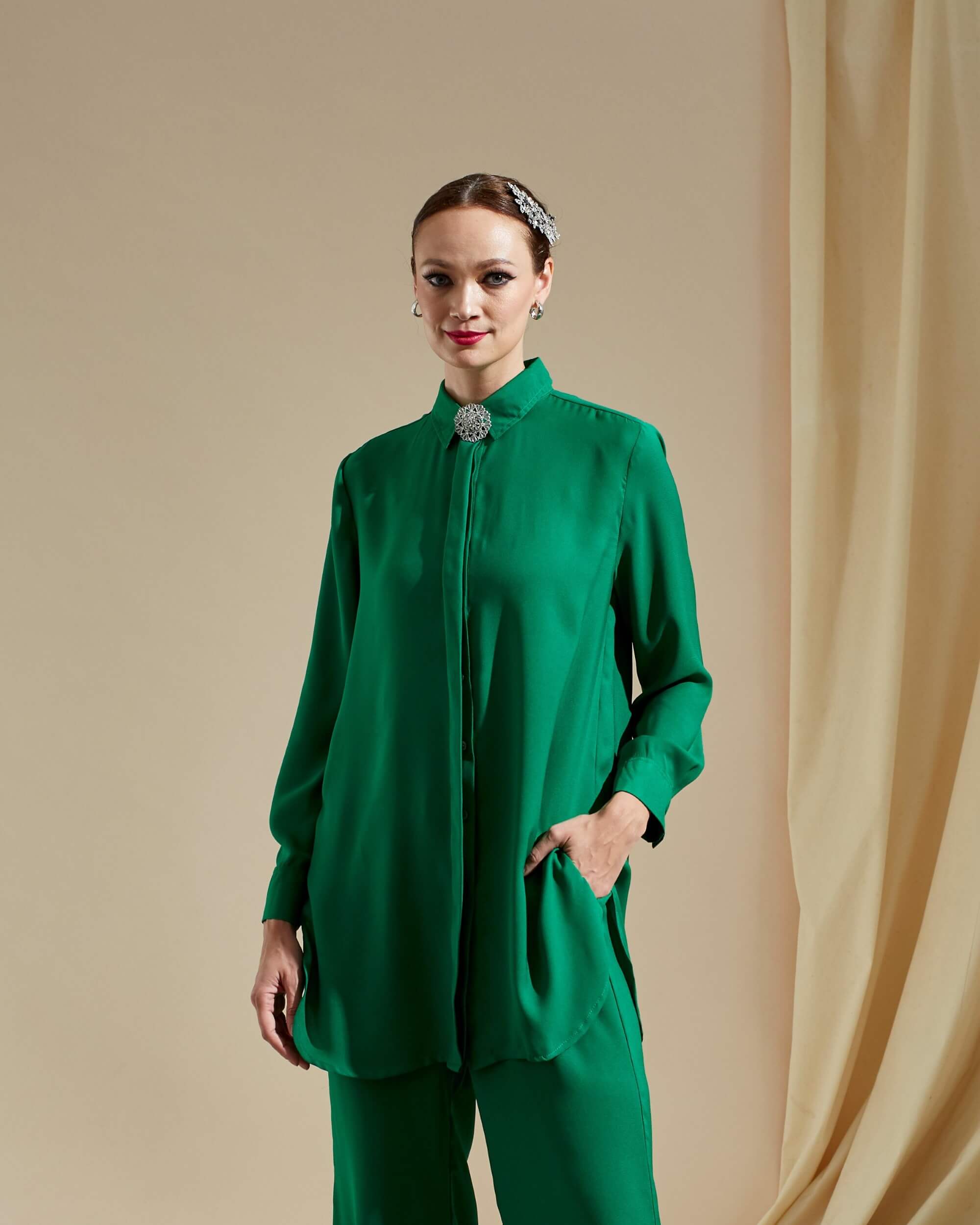 Safia Green Shirt Blouse