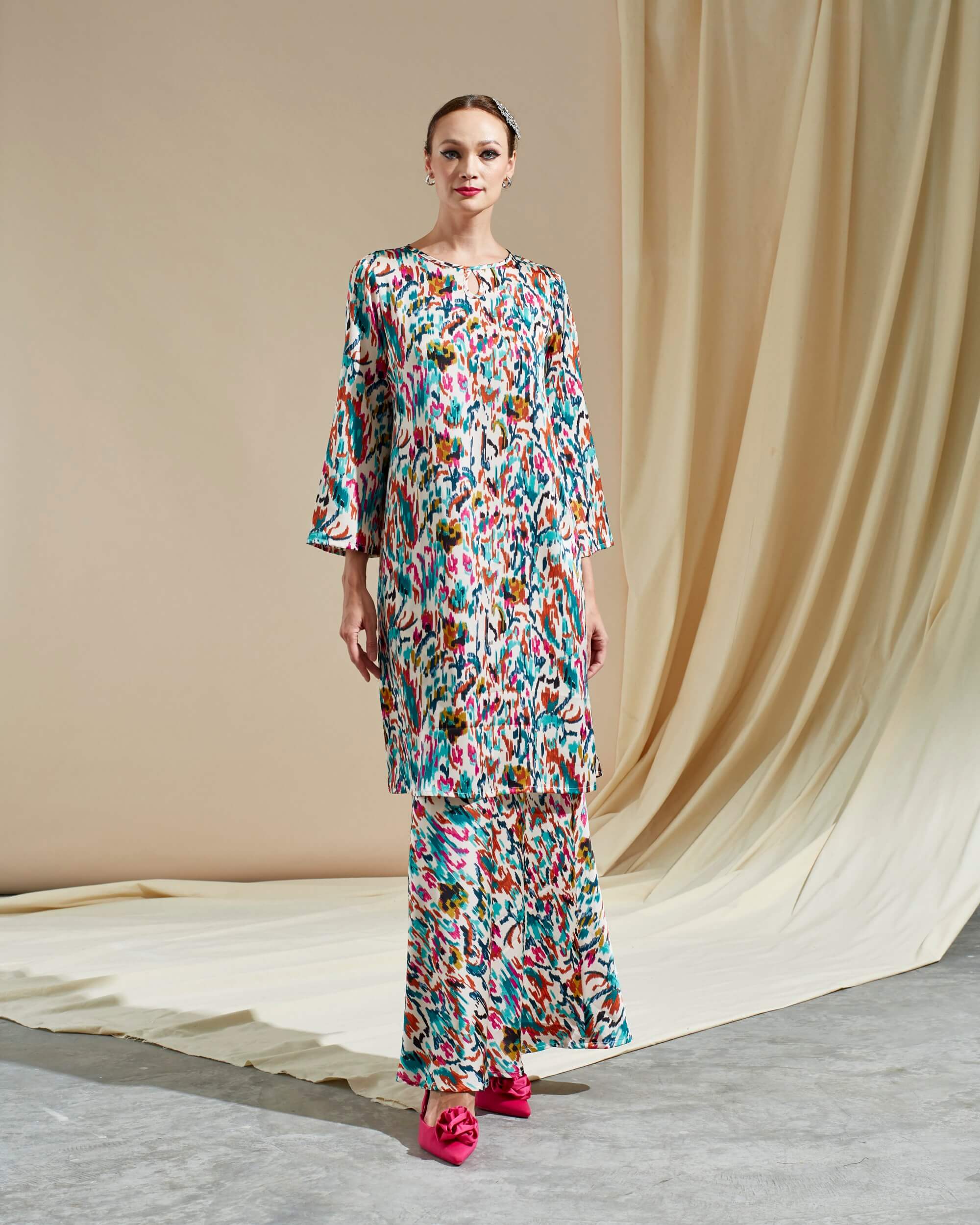 Zieya Multi Colour Printed Blouse & Skirt (Set) (2)