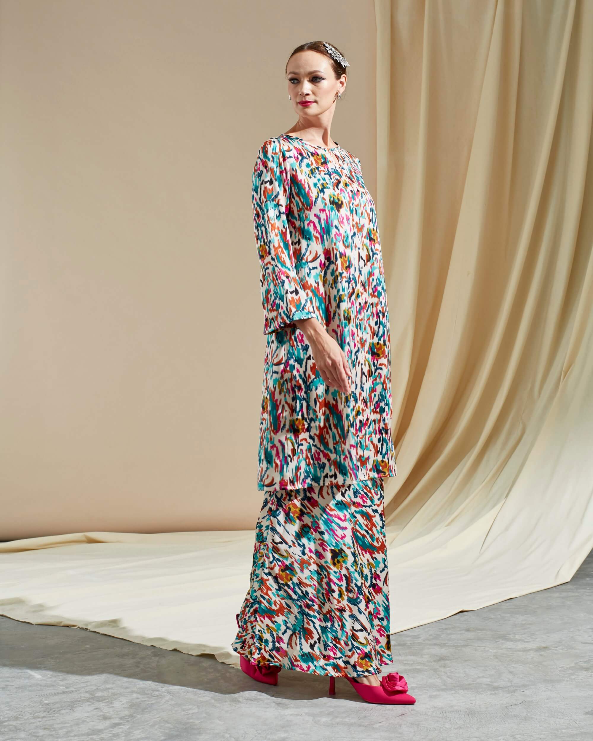 Zieya Multi Colour Printed Blouse & Skirt (Set) (3)
