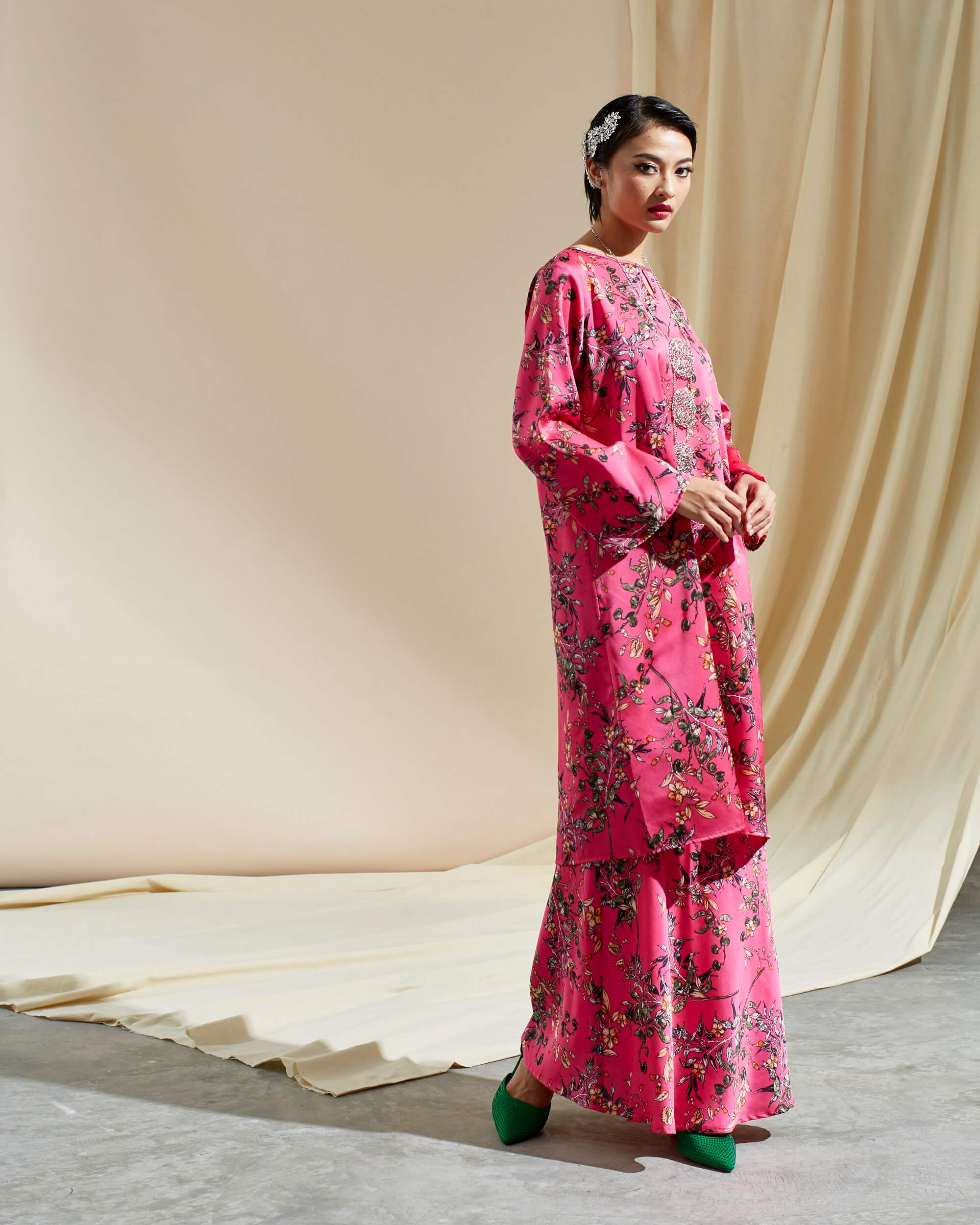 Zieya Pink Floral Printed Blouse & Skirt (Set) (3)