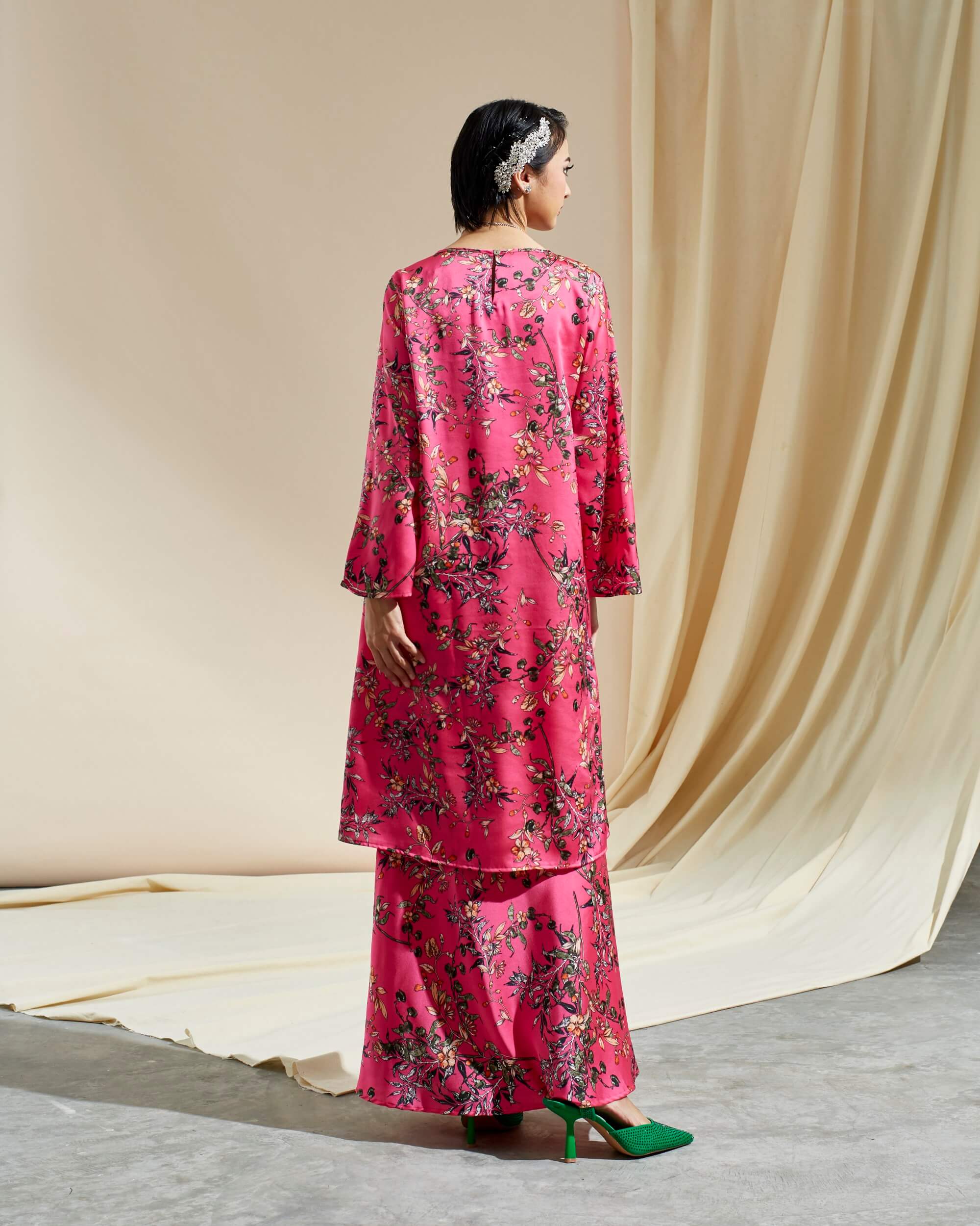 Zieya Pink Floral Printed Blouse & Skirt (Set) (4)
