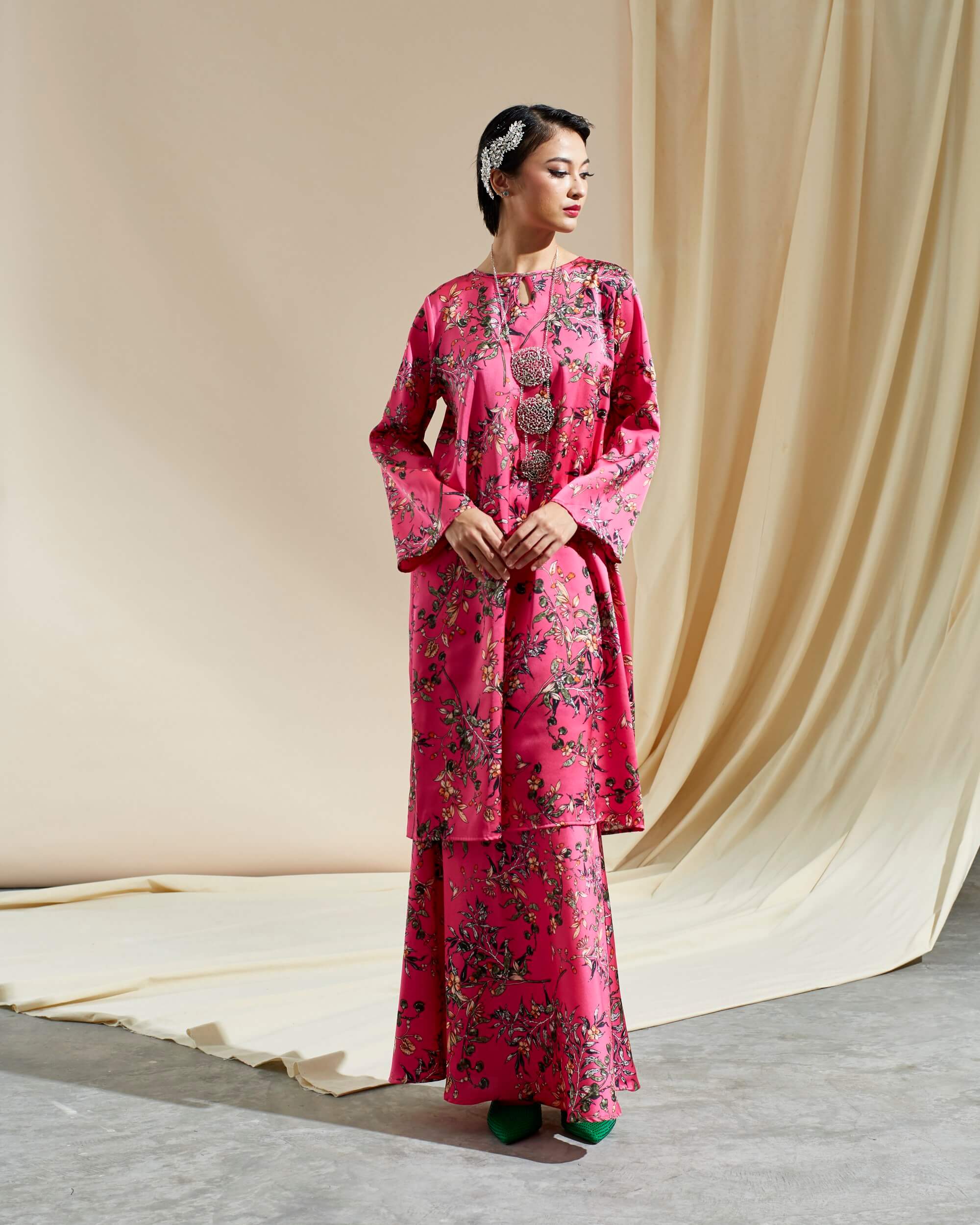 Zieya Pink Floral Printed Blouse & Skirt (Set)