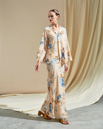 Wasifa Beige Floral Printed Kebaya & Skirt (Set)