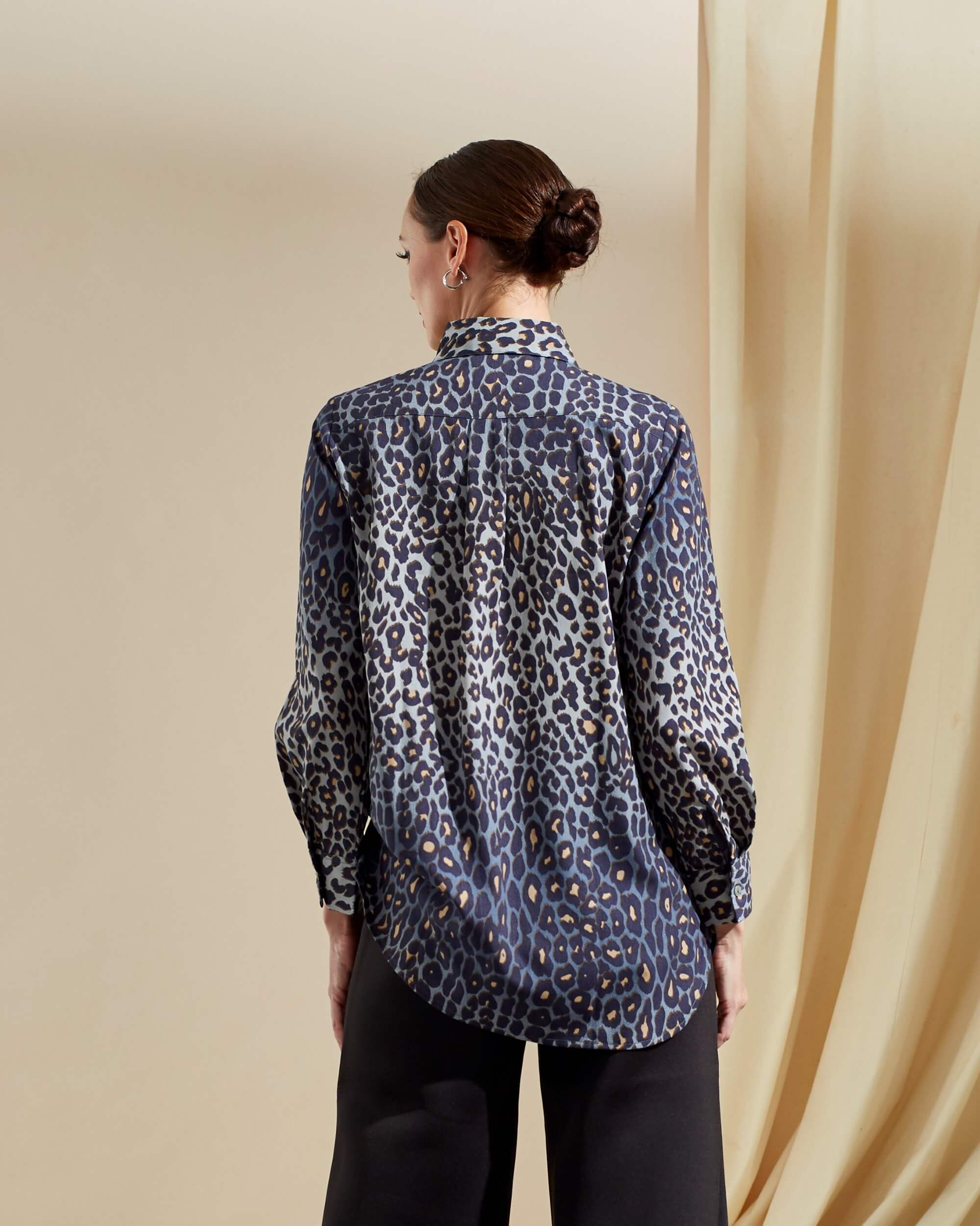 Niki Dusty Blue Leopard Printed Shirt Blouse (2)