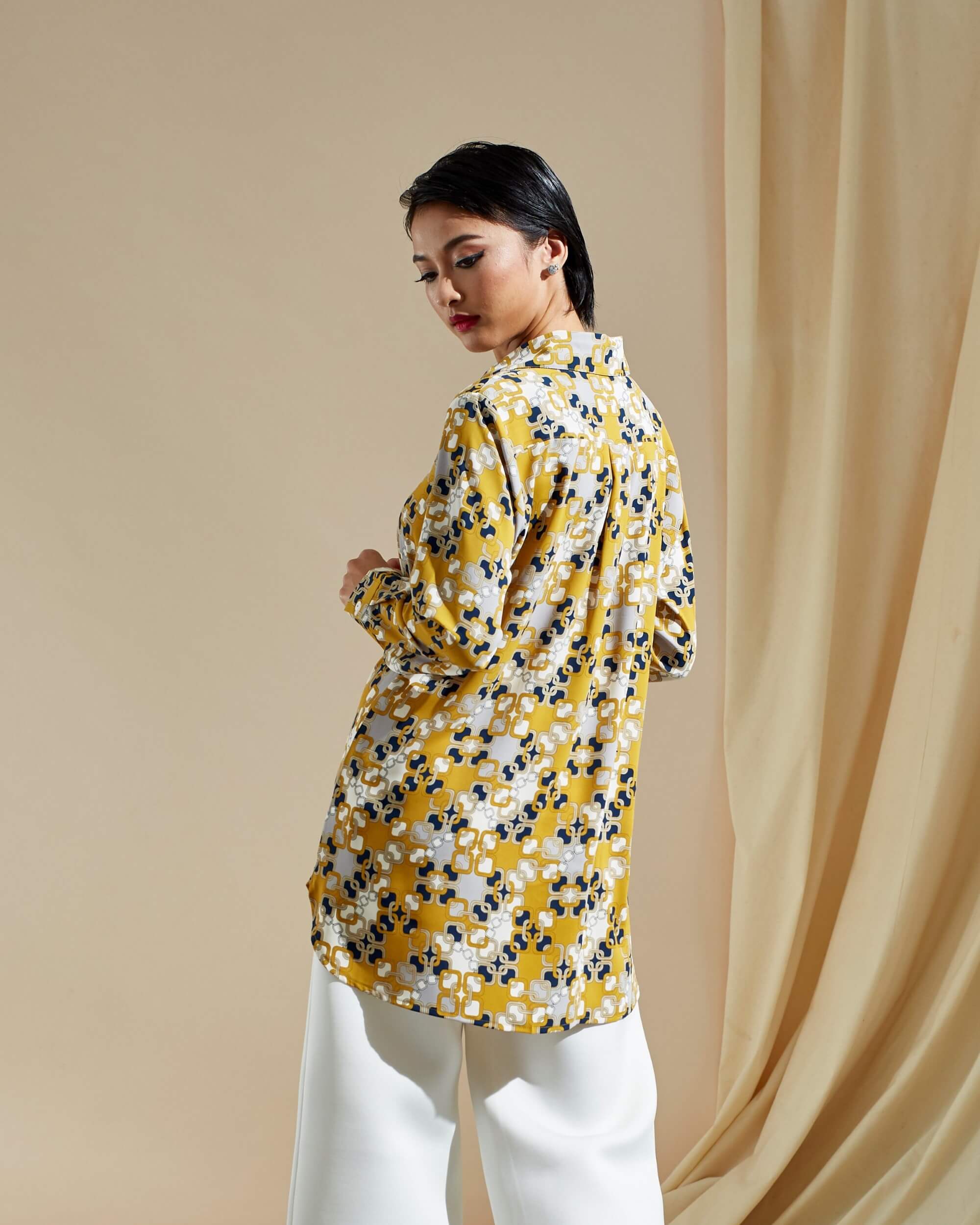 Niki Mustard Chain Printed Shirt Blouse (3)