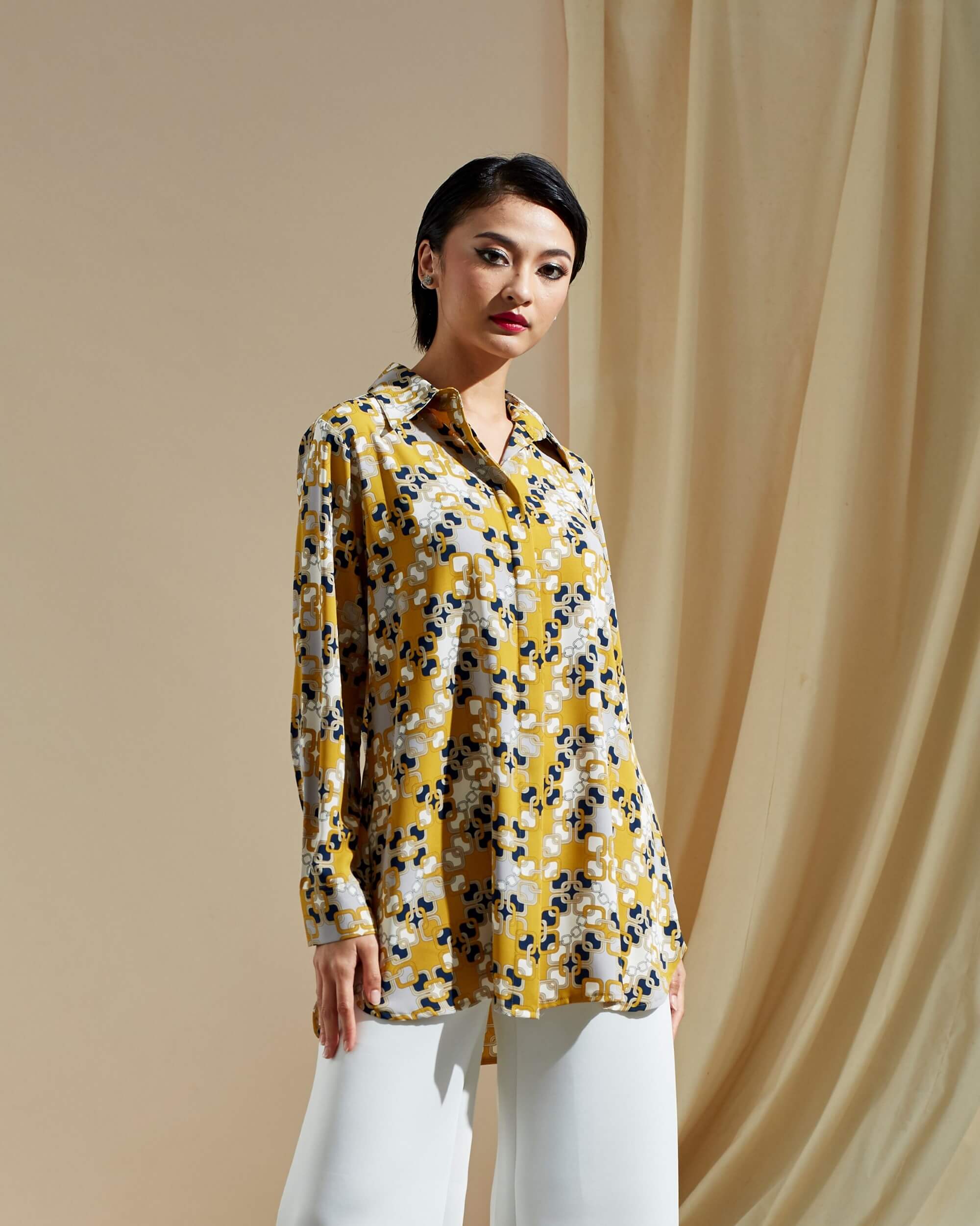 Niki Mustard Chain Printed Shirt Blouse (4)