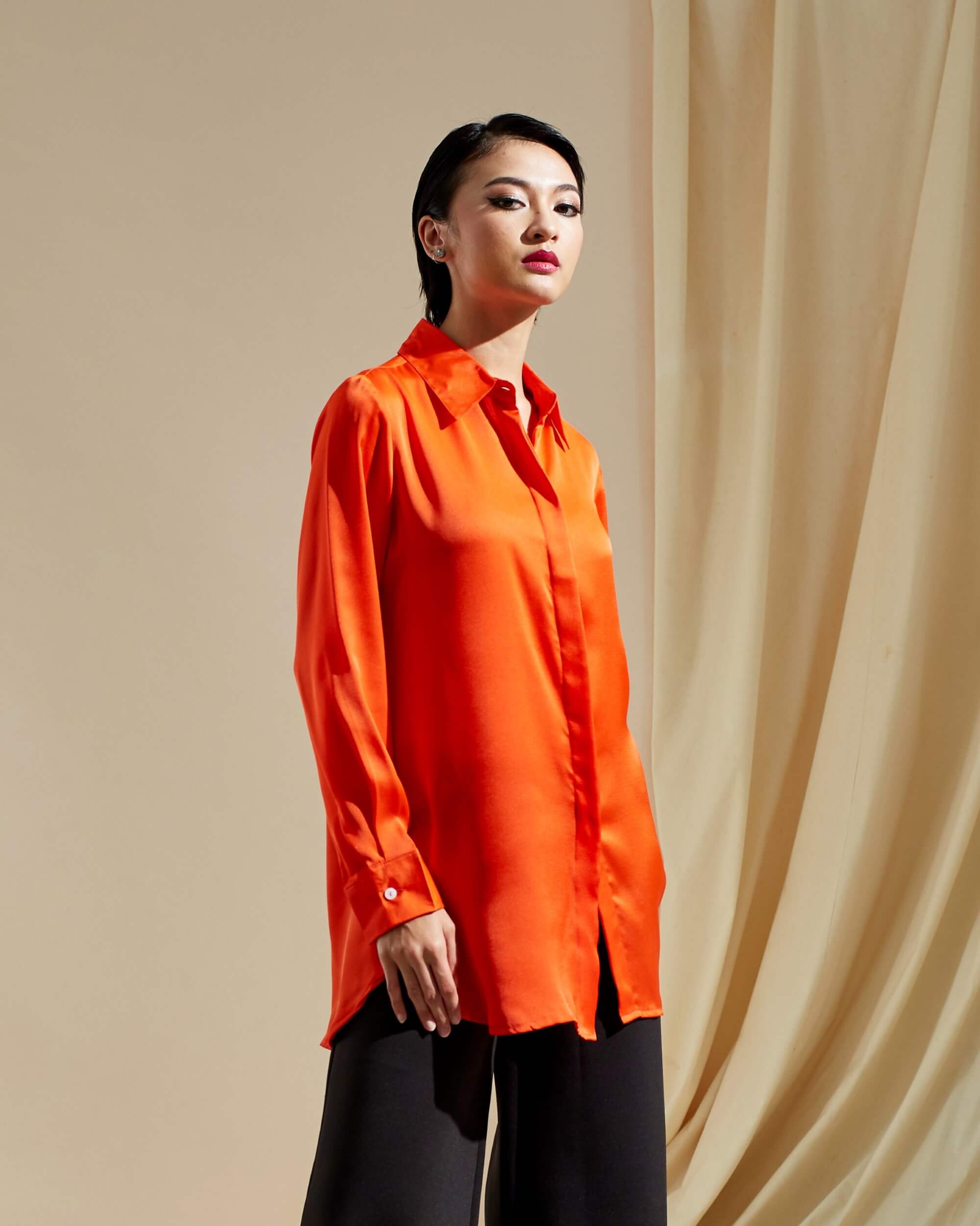 Niki Orange Shirt Blouse (2)