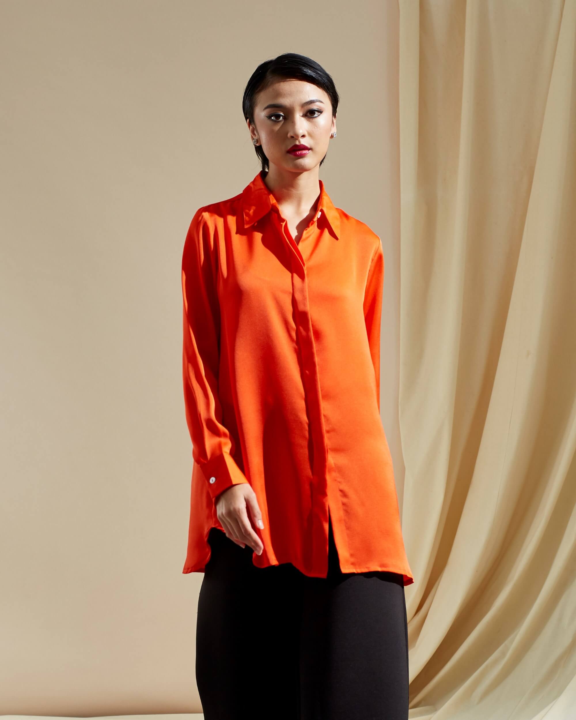 Niki Orange Shirt Blouse (4)