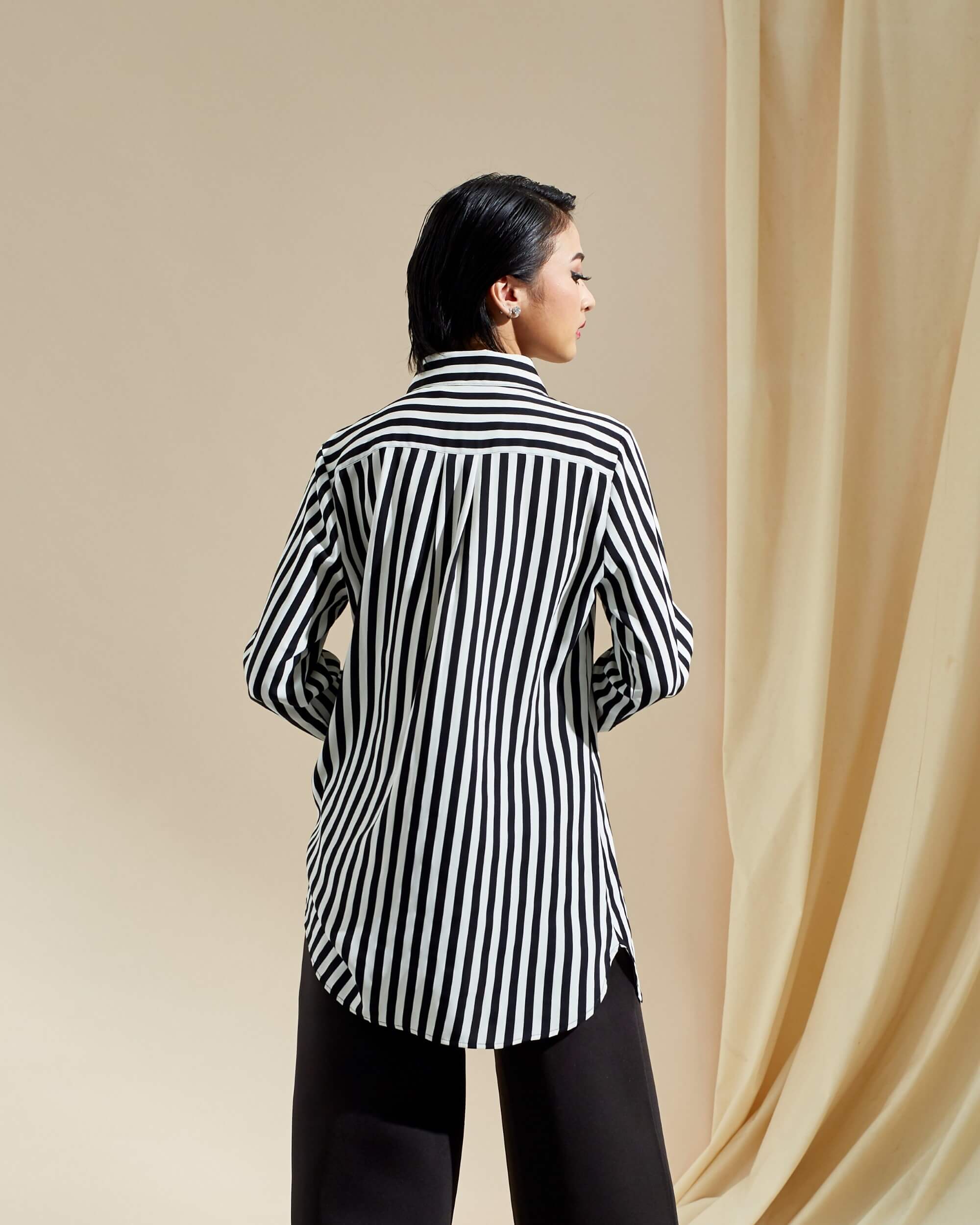 Niki WhiteBlack Small Stripe Shirt Blouse (3)