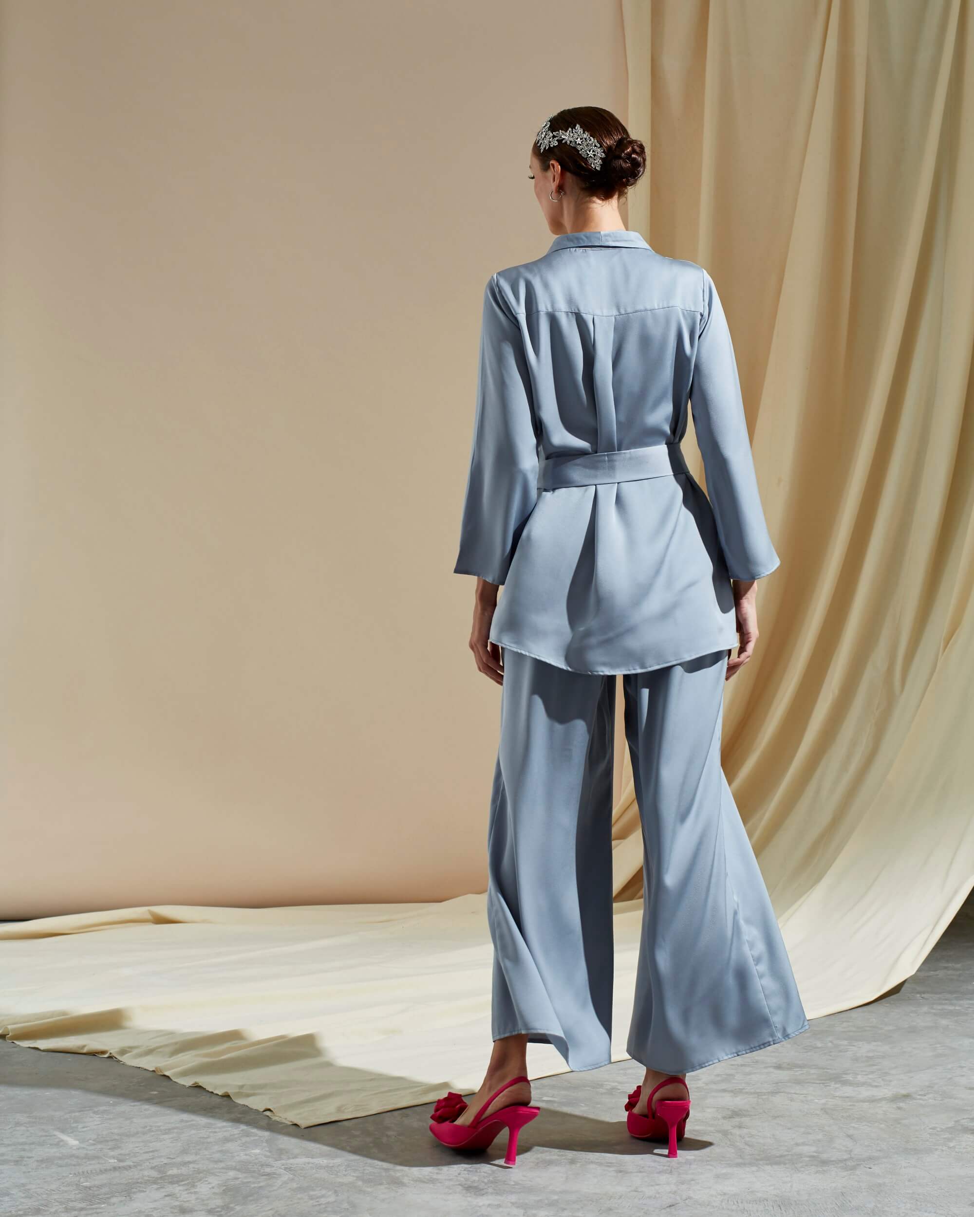 Tania Grey Shirt Blouse & Palazzo Pants (Suit) (5)