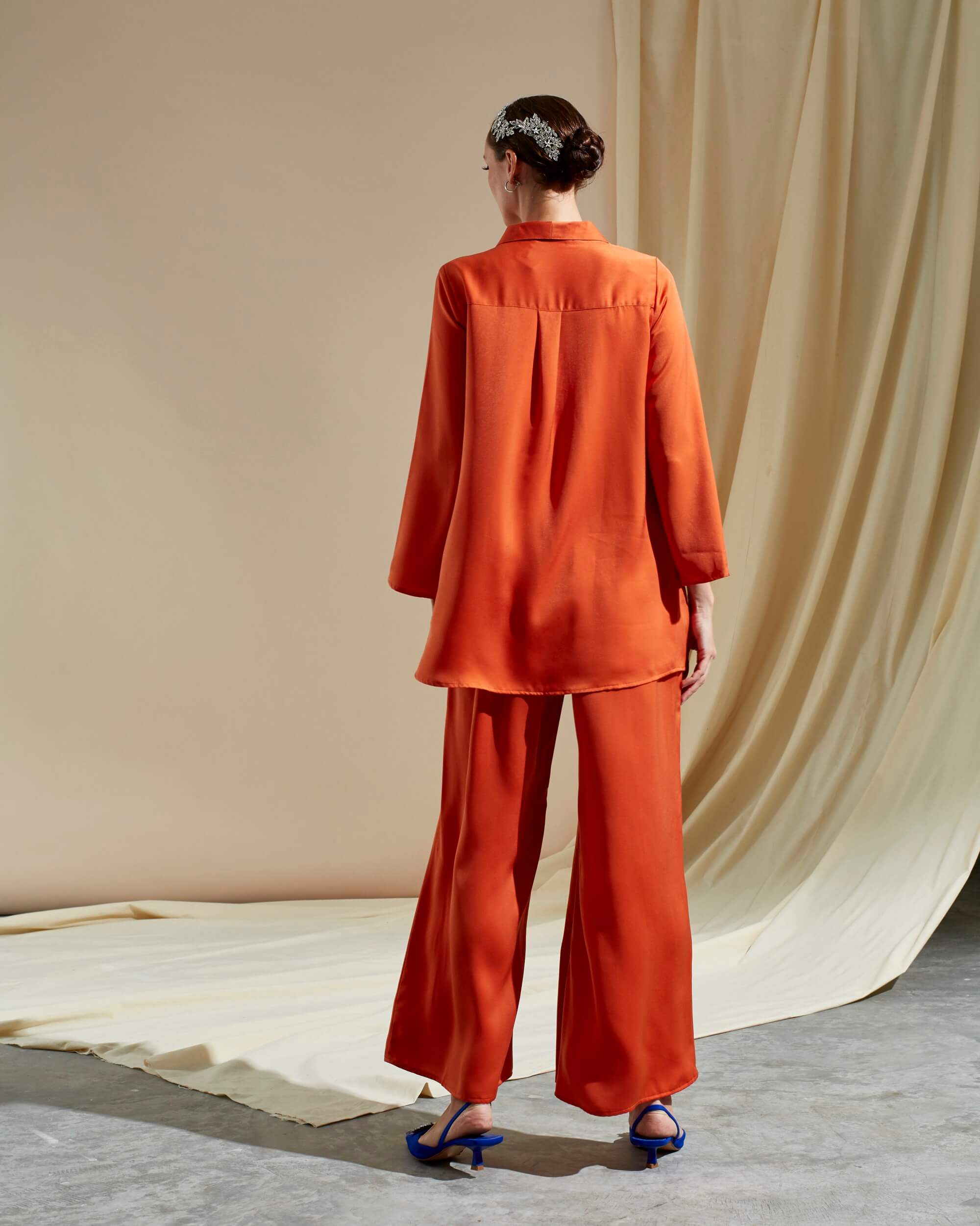 Tania Orange Shirt Blouse & Palazzo Pants (Suit) (4)
