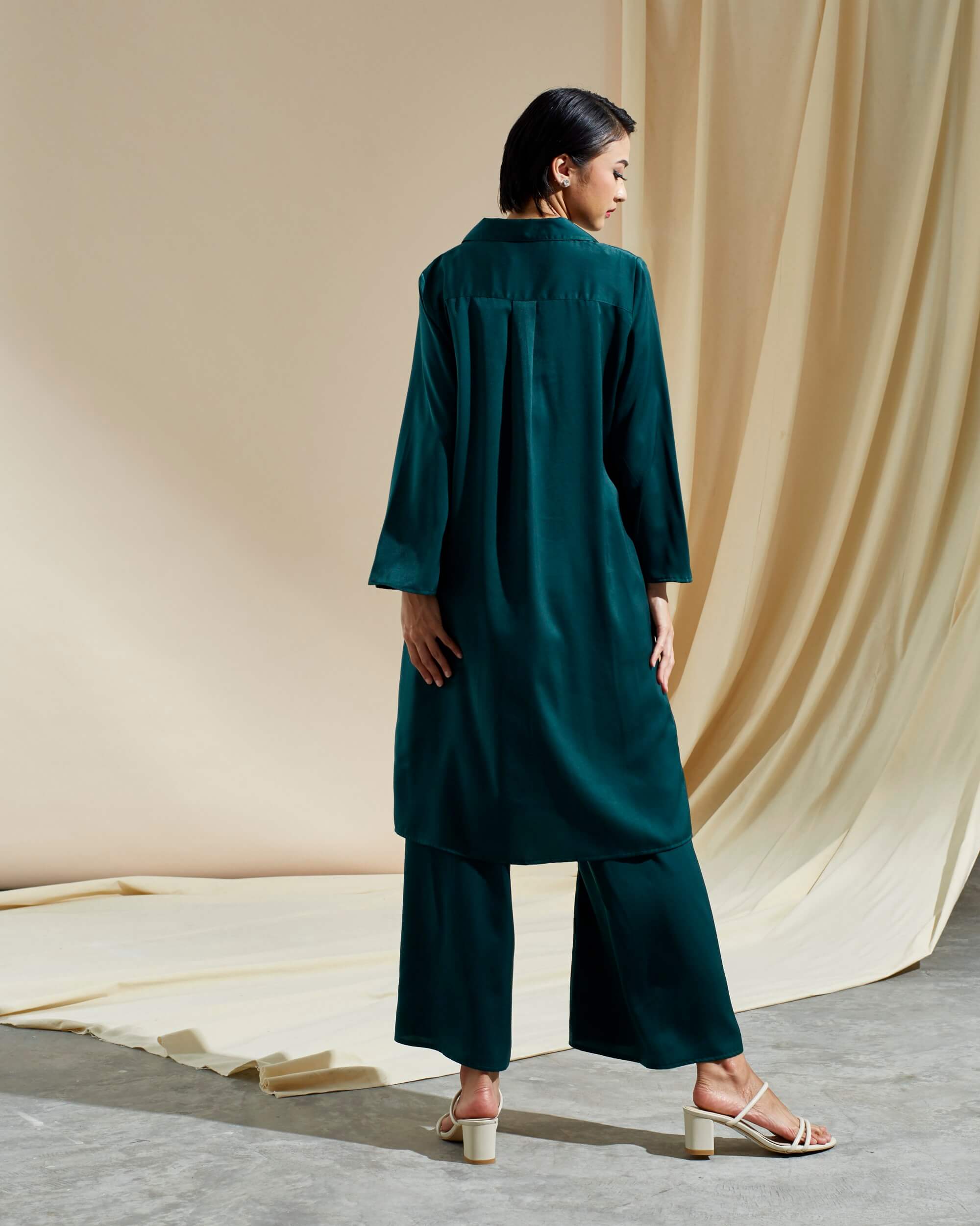 Zurin Green Long Shirt Blouse & Palazzo Pants (Suit) (2)