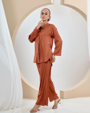 Najwa Clay Brown Blouse & Palazzo Pants (Suit)
