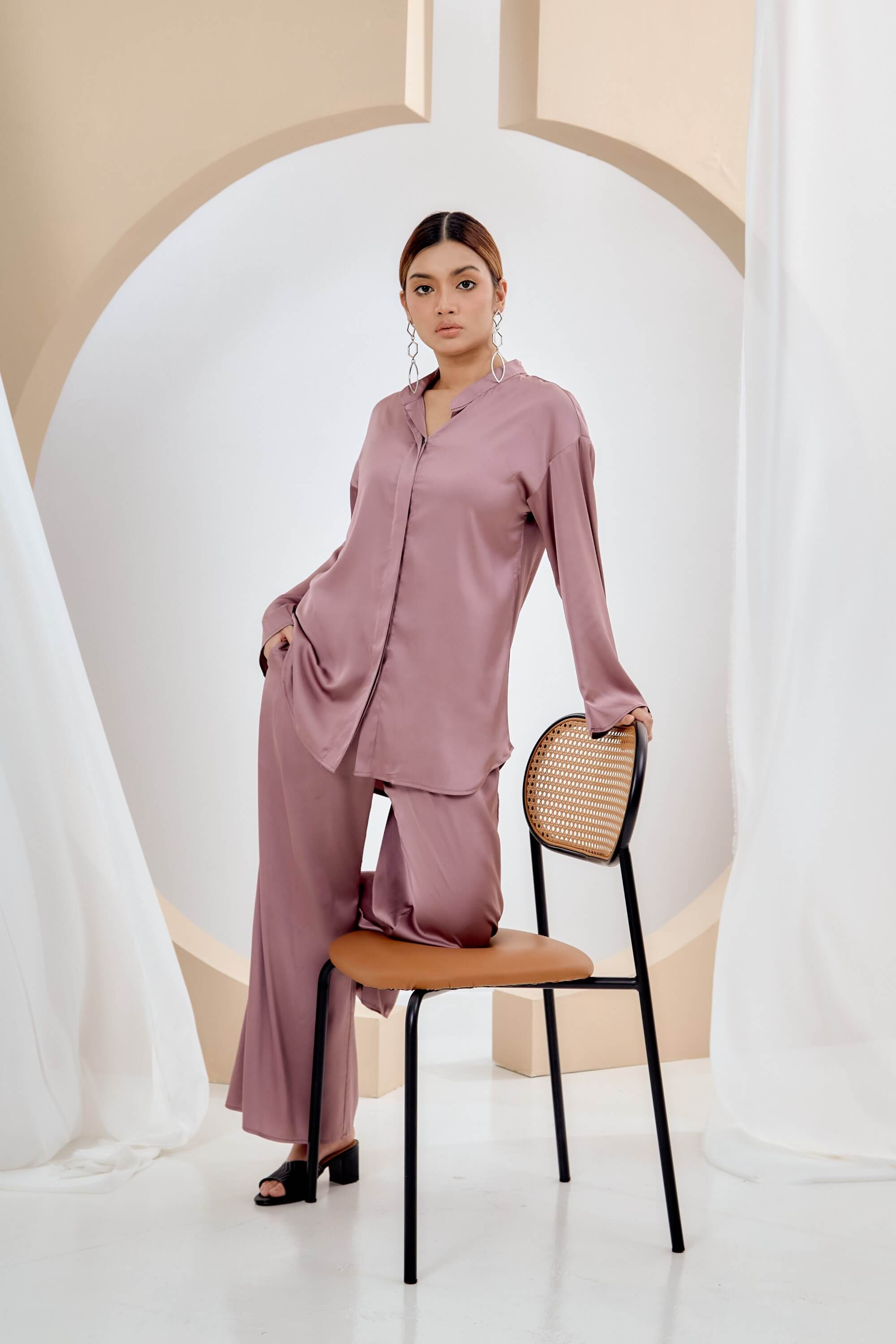 Najwa Rose Pink Blouse & Palazzo Pants (Suit)