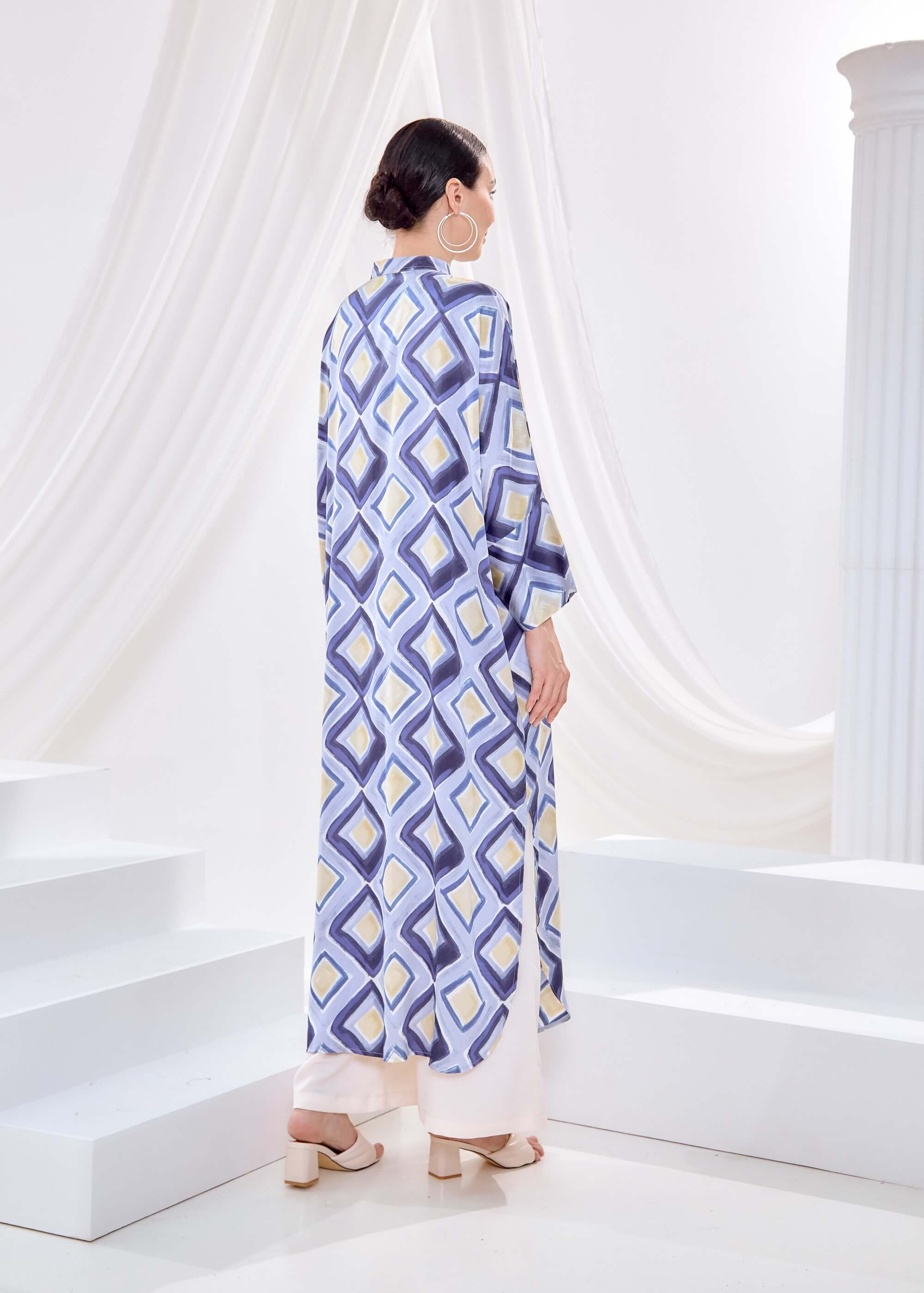 Bainun Blue Abstract Printed Dress (2)